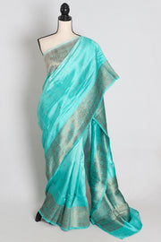 Gemini : Sky Blue Ombre Pure Raw Silk Handwoven Banarasi Saree