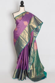 Mita : Mauve & Sea Green Contrast Semi Silk Kanjivaram Saree