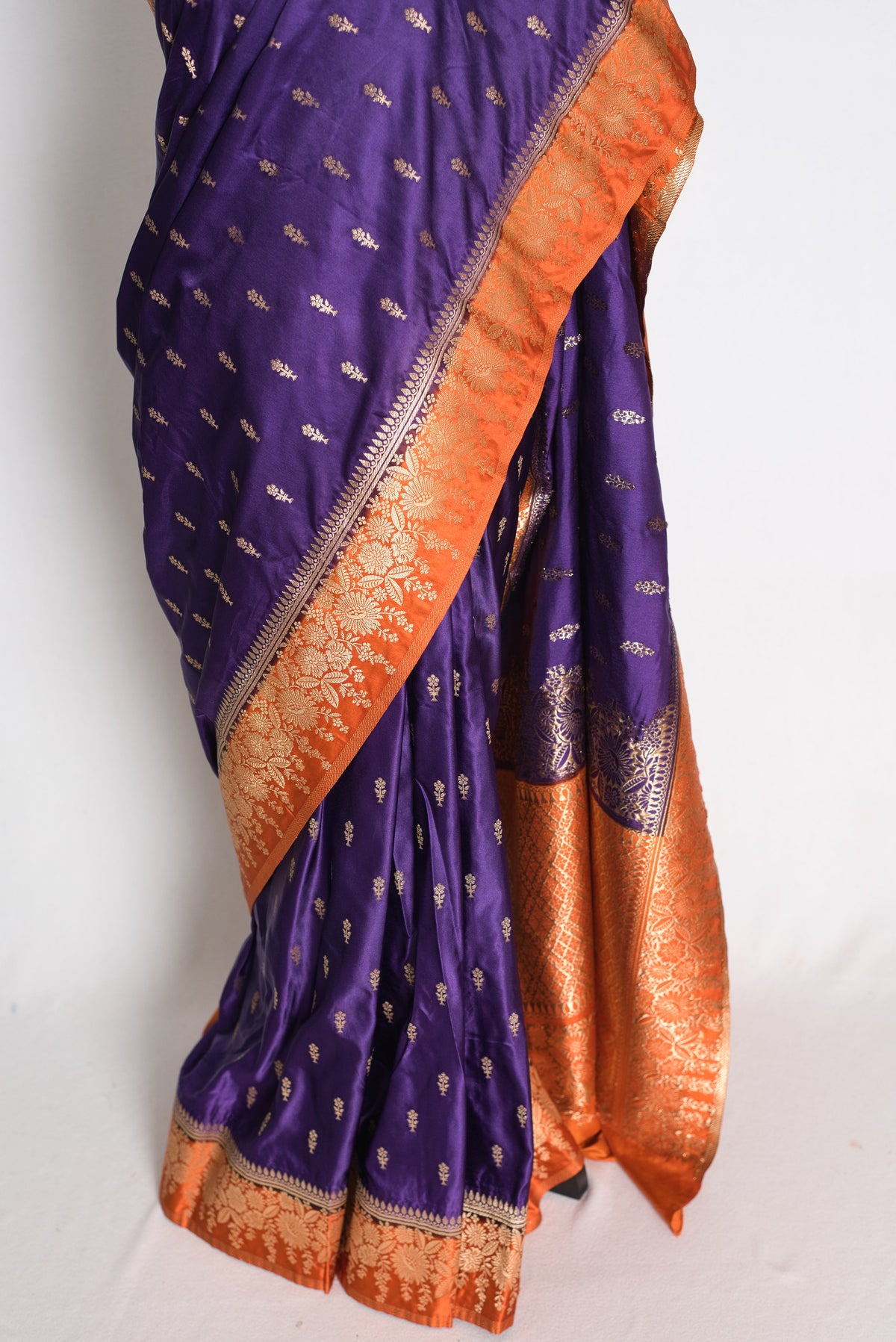 Archana: Purple and Orange Semi Mashru Banarasi Silk Saree