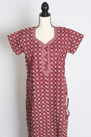 Printed Maroon Pure Cotton Nightwear in Regular Size