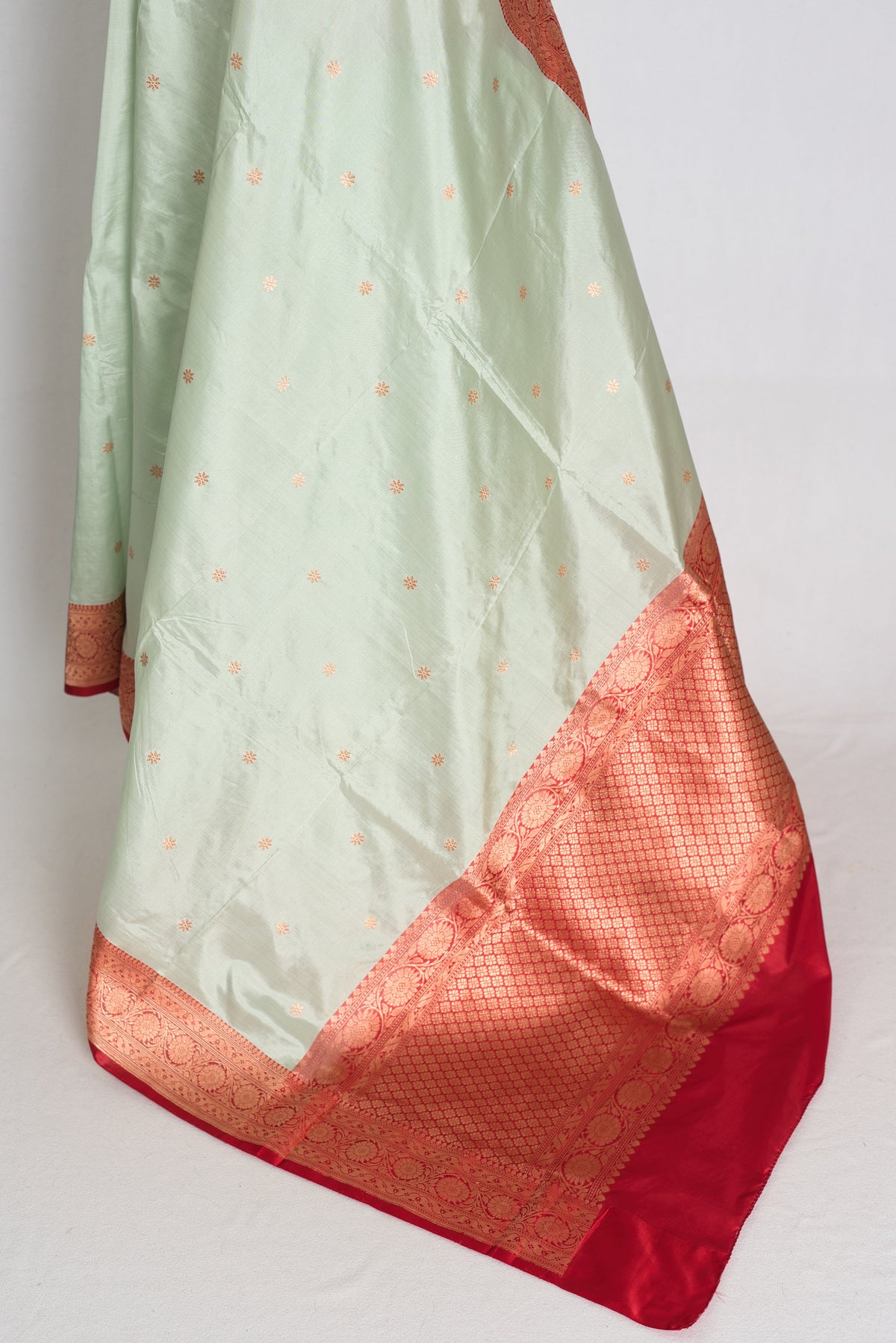 Sarmita – Pastel Green and Red Handloom Pure Silk Banarasi Saree