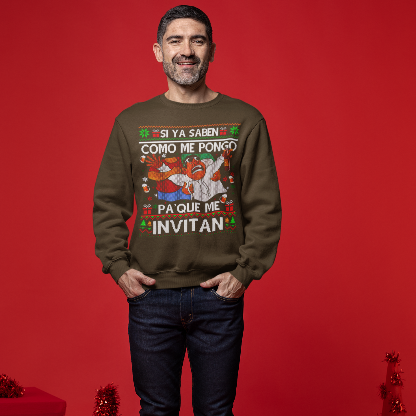 Si Ya Saben Como Me Pongo Pa Que Me Invitan Ugly Christmas Sweater | Crewneck Comfy Sweatshirt | Funny Latino Christmas Xmas | 4 Colors