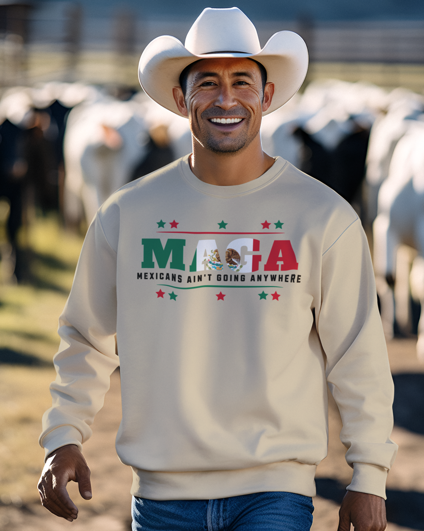 Mexicans Ain't Going Anywhere V1 Fleece-Lined Crewneck Sweater | Latino Pride Funny Viral Tees | 3 Colors