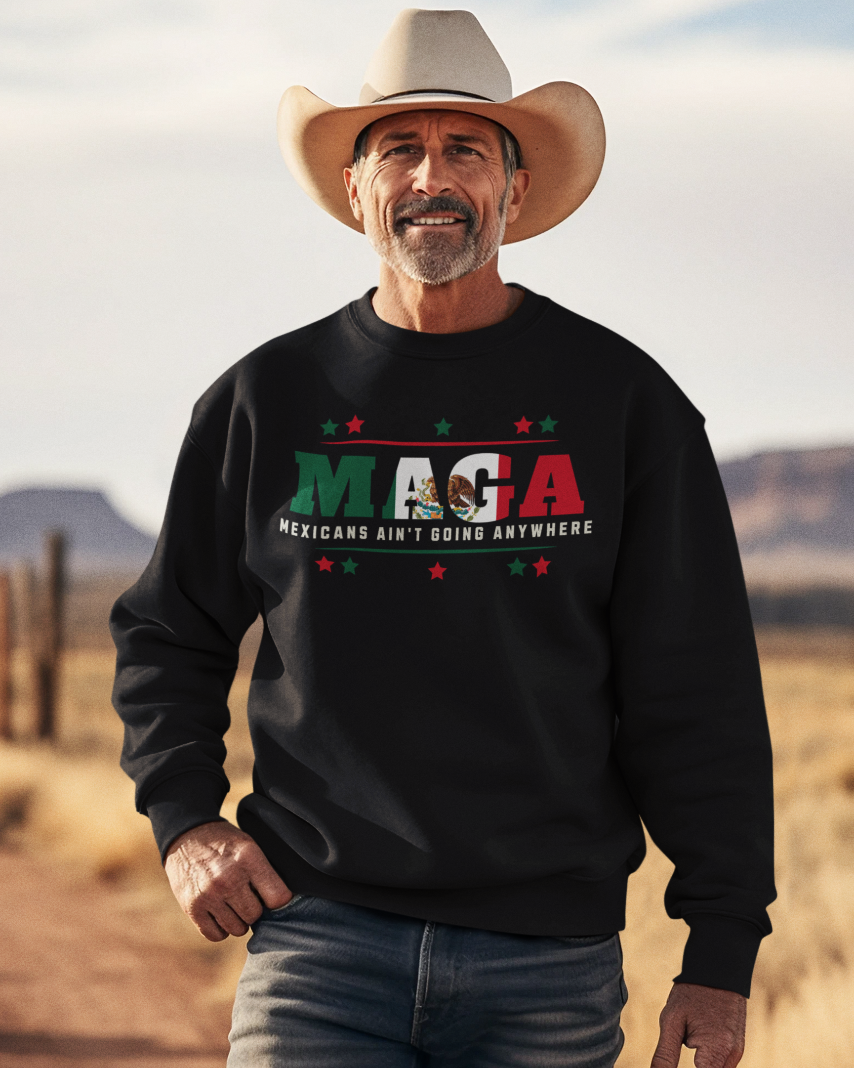 Mexicans Ain't Going Anywhere V1 Fleece-Lined Crewneck Sweater | Latino Pride Funny Viral Tees | 3 Colors