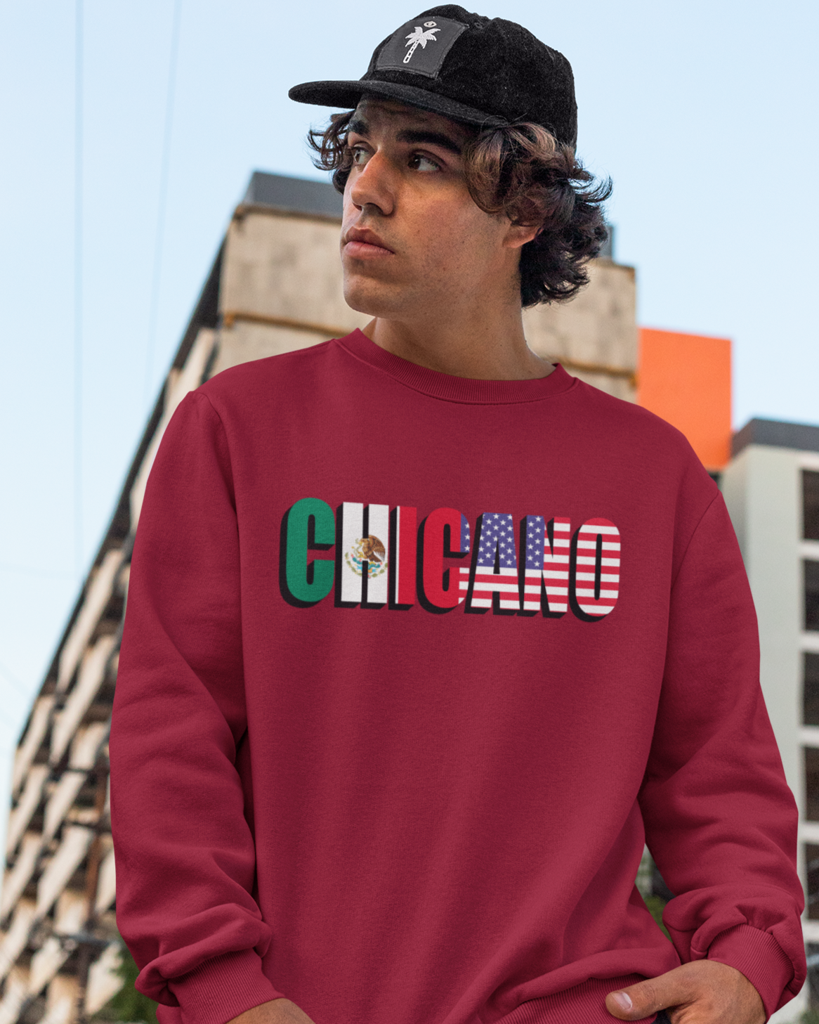 CHICANO Mexico and USA Flag Fleece-Lined Crewneck Sweater | 4th Of July | Funny Viral Latino