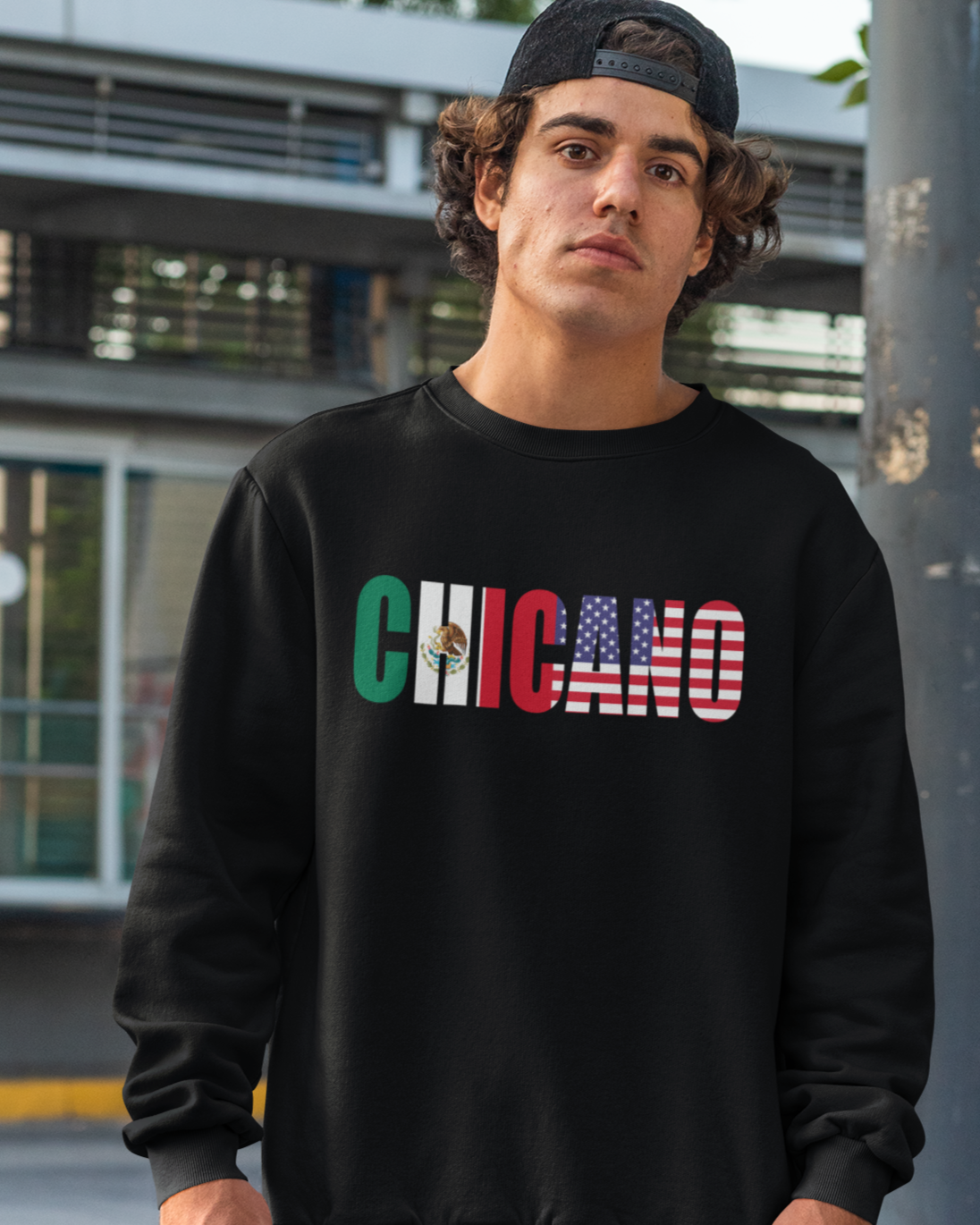 CHICANO Mexico and USA Flag Fleece-Lined Crewneck Sweater | 4th Of July | Funny Viral Latino