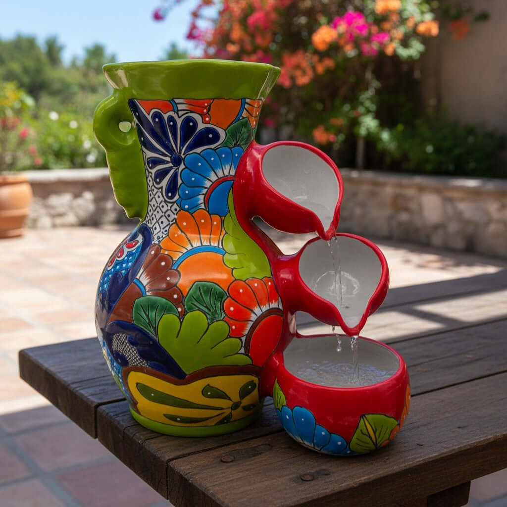 Colorful Talavera Tabletop Fountain | Mexican Folk Art Decor