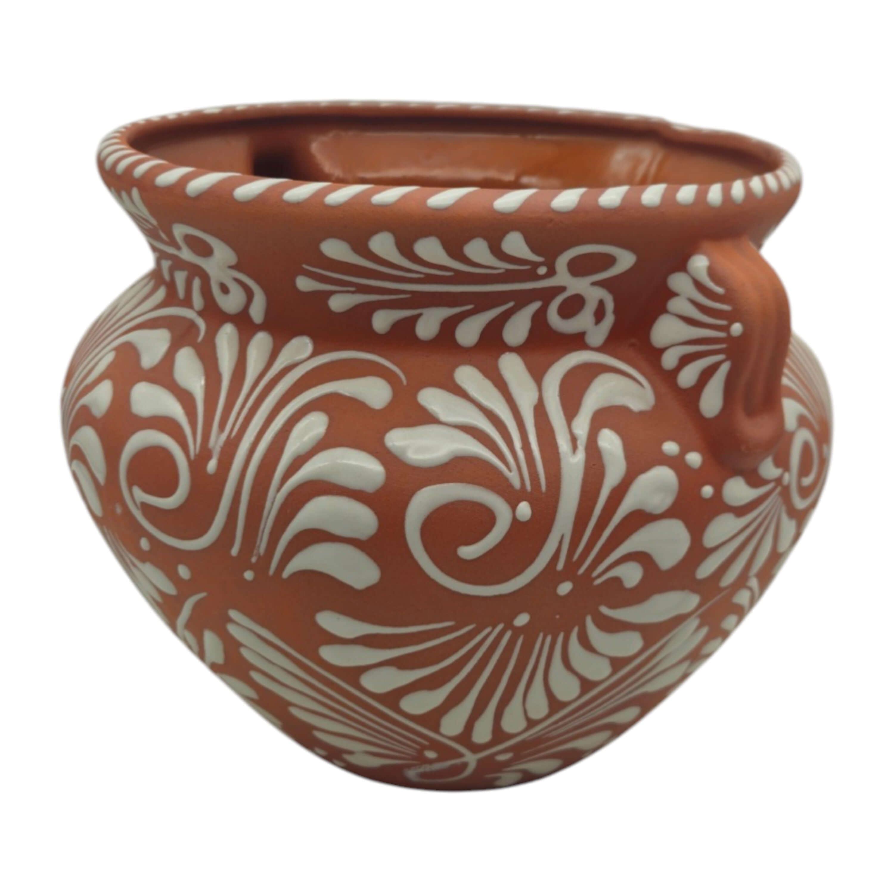 Handcrafted Talavera Flower Pot | Terracotta & White Design