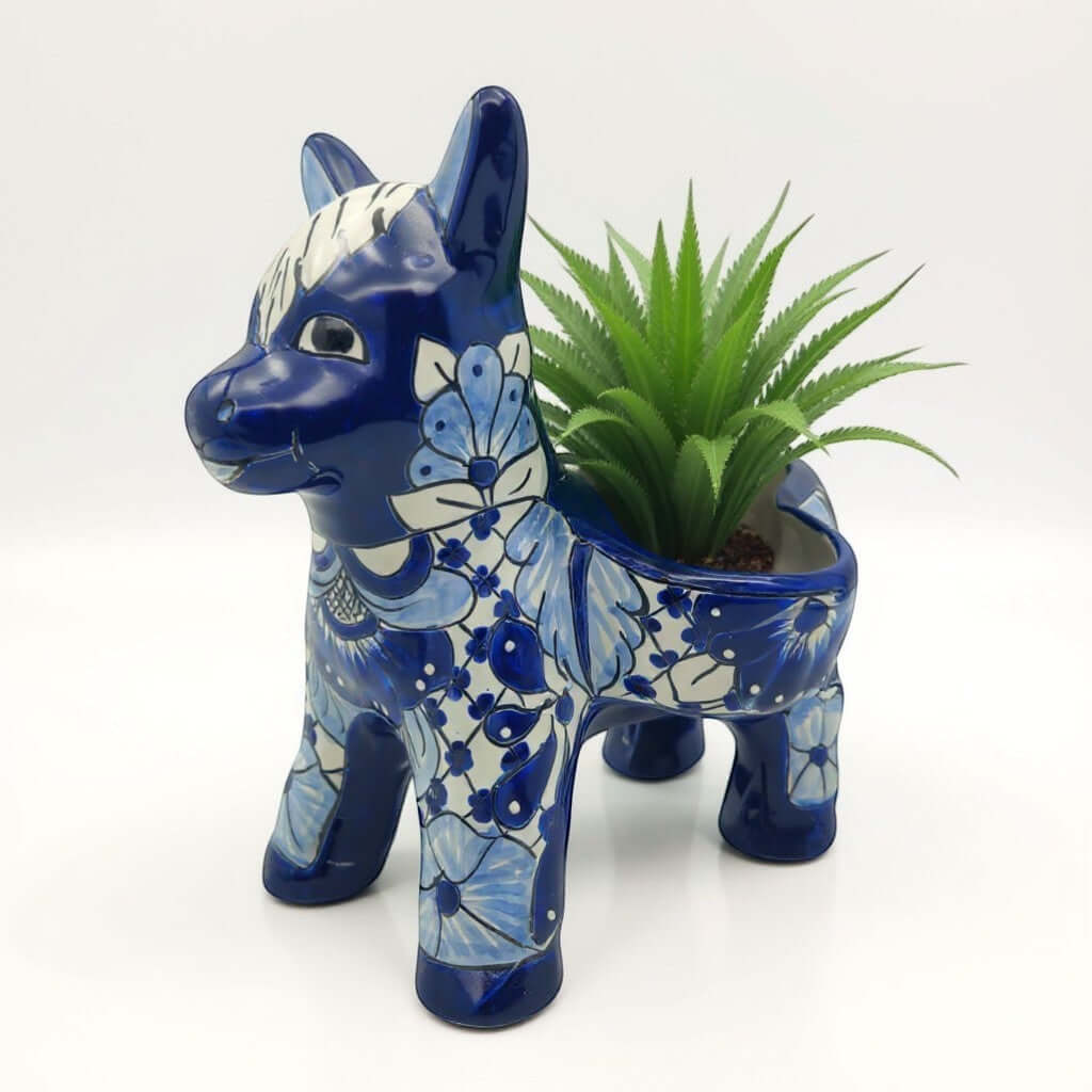 Blue & White Talavera Burro Planter | Handcrafted Mexican Donkey