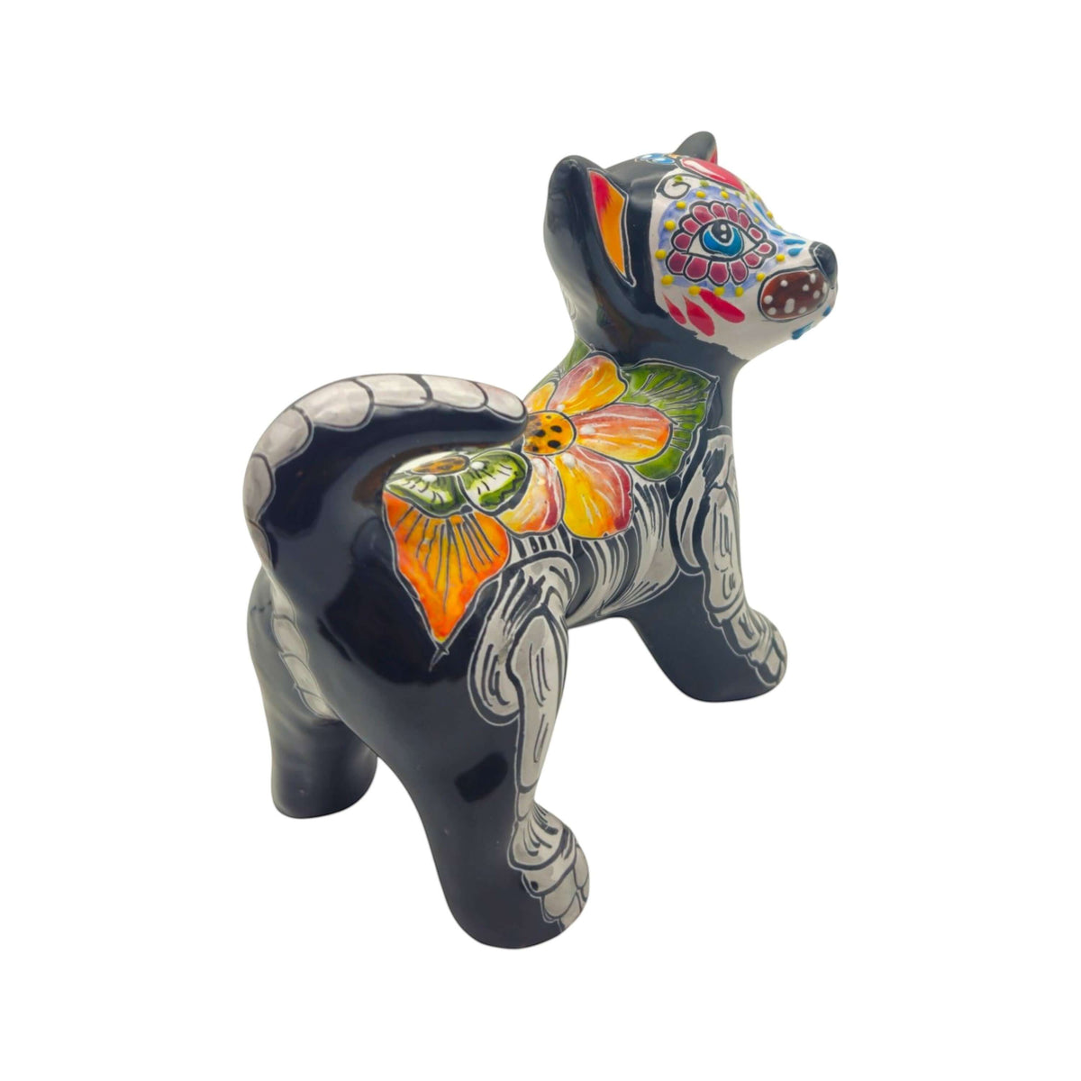 Talavera Chihuahua Figurine | Hand-Painted Day of the Dead Art