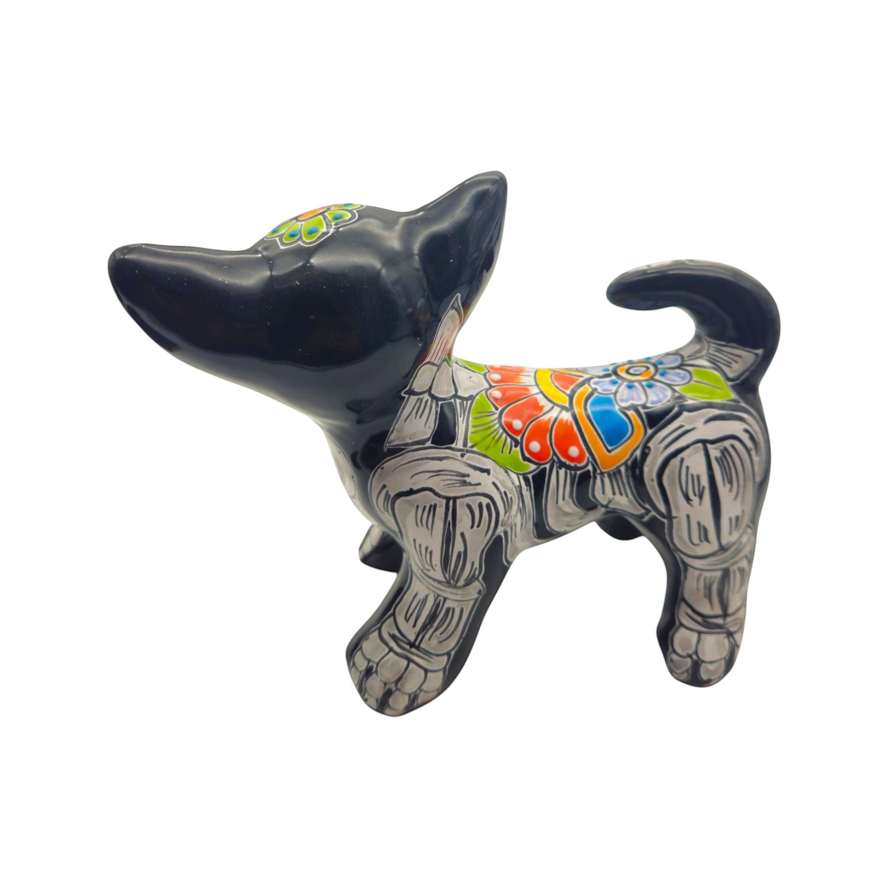 Talavera Chihuahua Figurine | Hand-Painted Day of the Dead Art