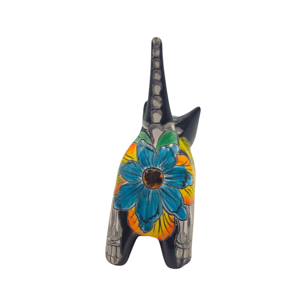 Hand-Painted Talavera Stretching Cat Statue | Day of the Dead Mexican Decor