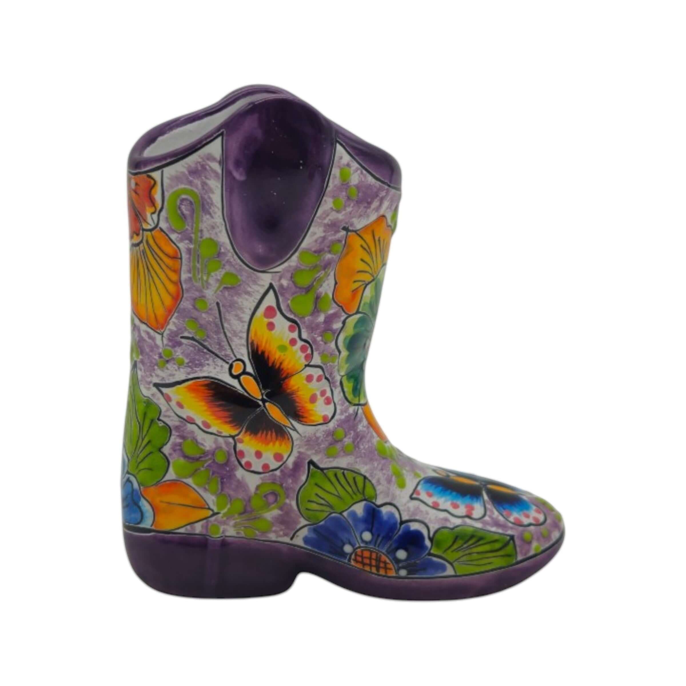 Hand-Painted Talavera Mexican Boot Flower Pot | Colorful Small Talavera Planter