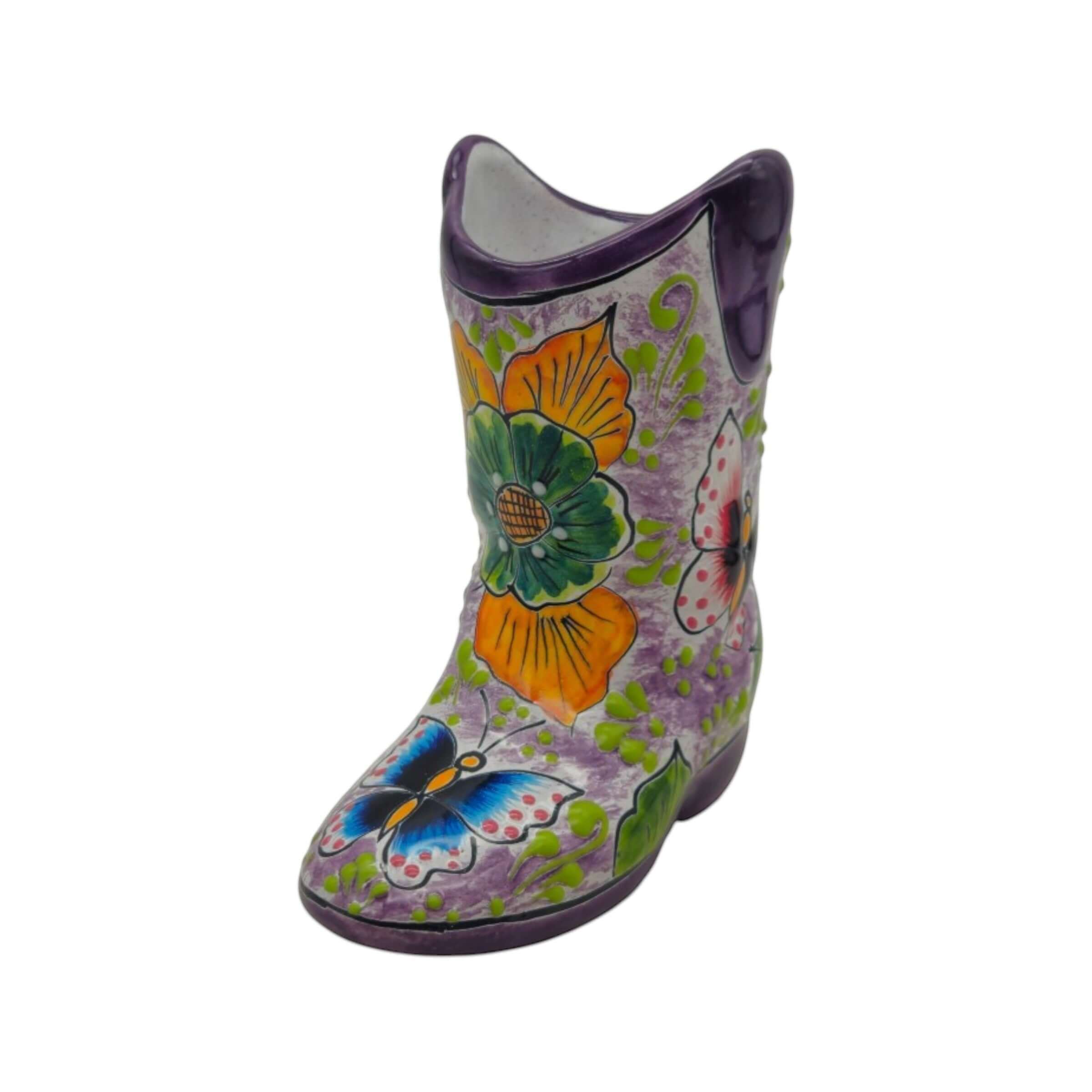 Hand-Painted Talavera Mexican Boot Flower Pot | Colorful Small Talavera Planter