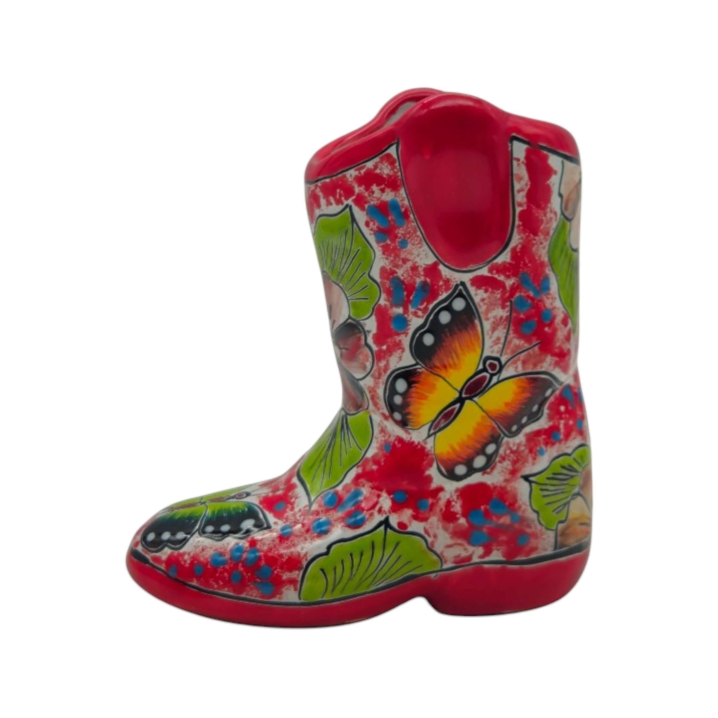 Hand-Painted Talavera Mexican Boot Flower Pot | Colorful Small Talavera Planter