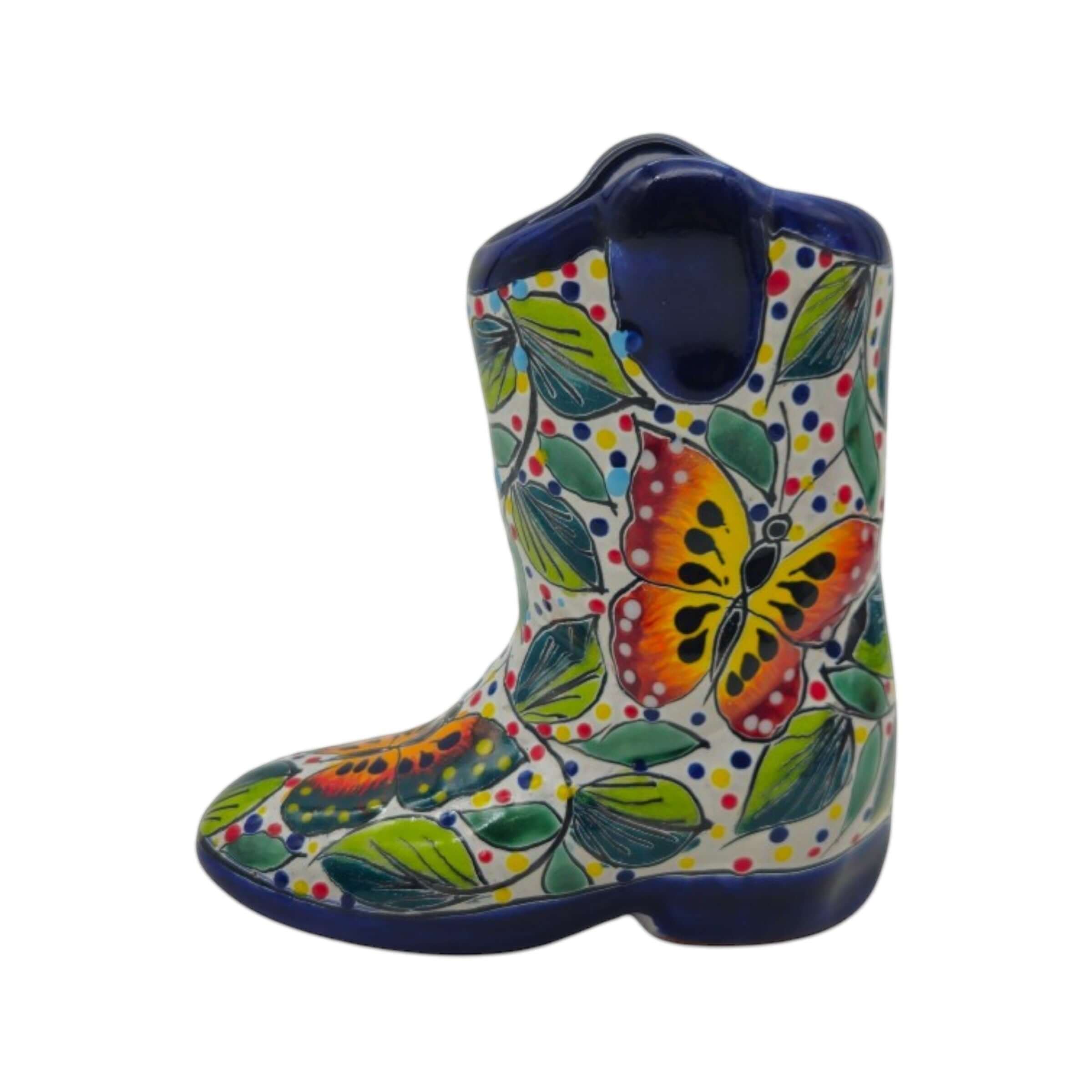 Hand-Painted Talavera Mexican Boot Flower Pot | Colorful Small Talavera Planter