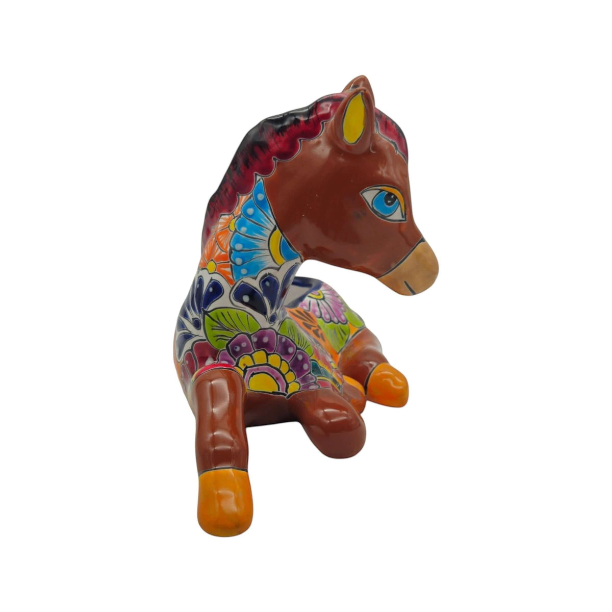Colorful Hand-Painted Talavera Small Horse Statue Planter