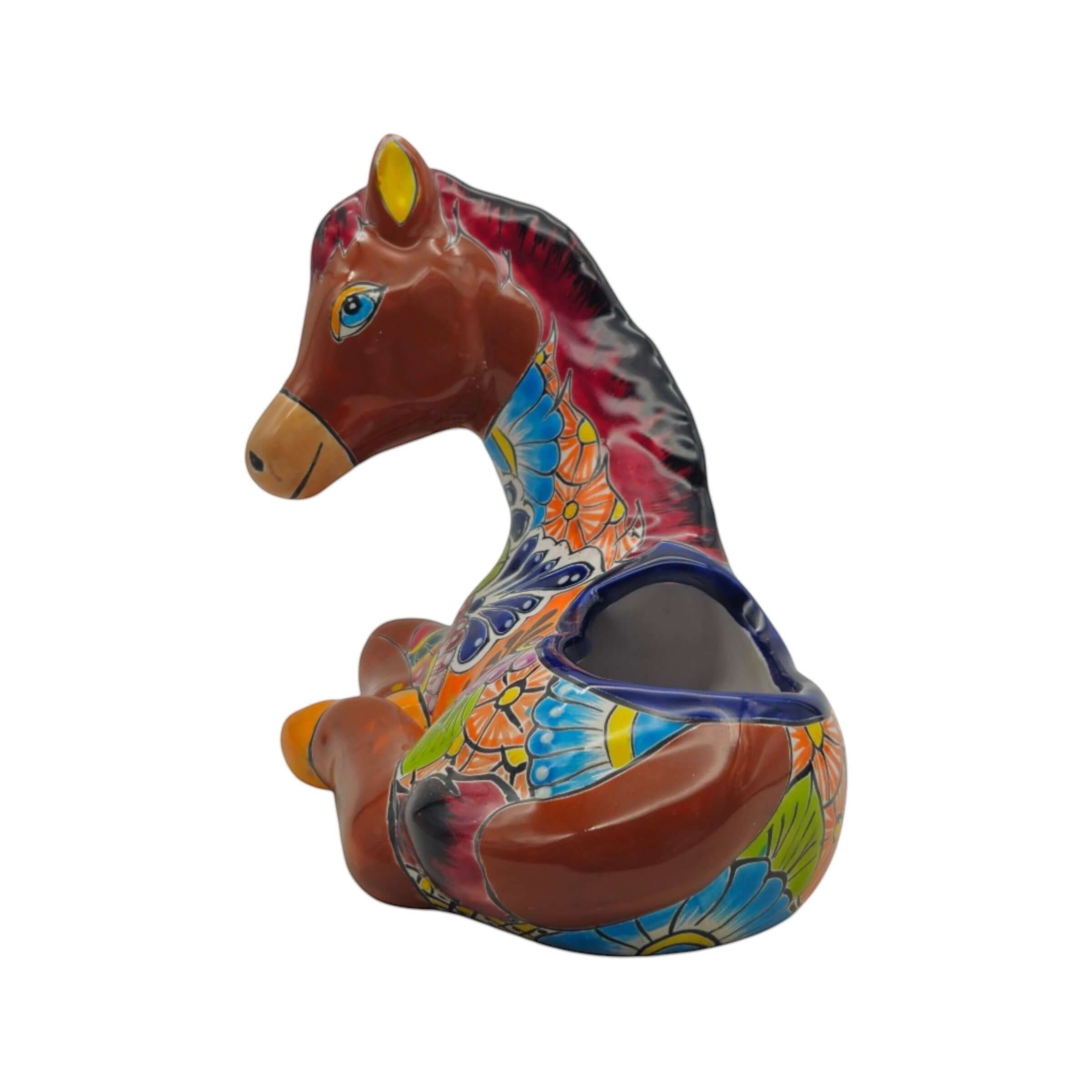Colorful Hand-Painted Talavera Small Horse Statue Planter