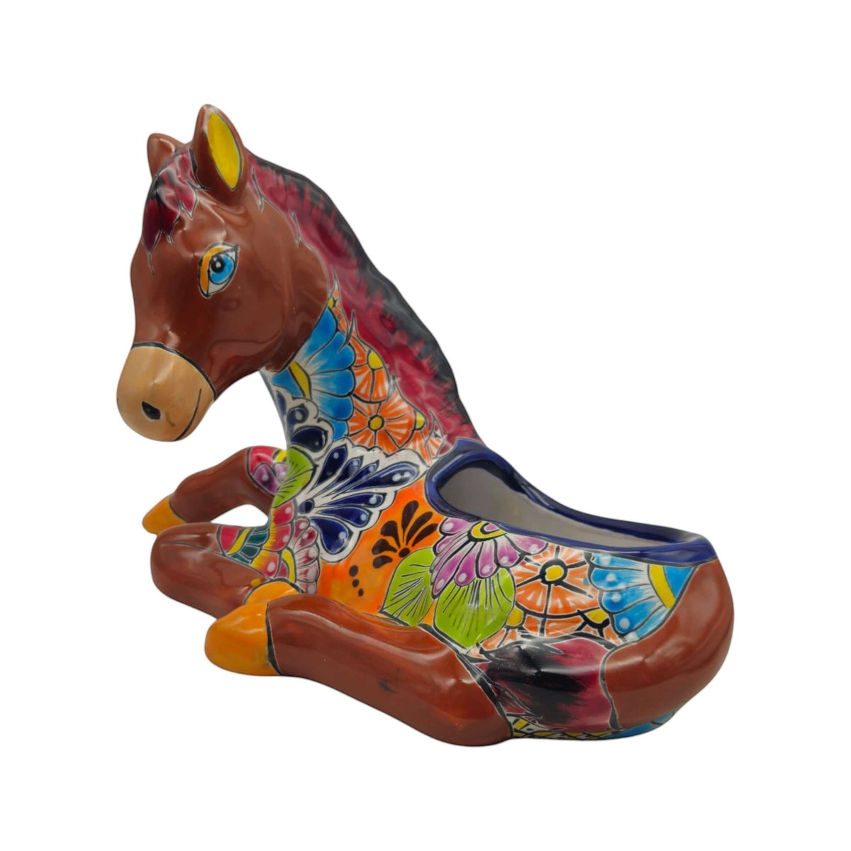 Colorful Hand-Painted Talavera Small Horse Statue Planter