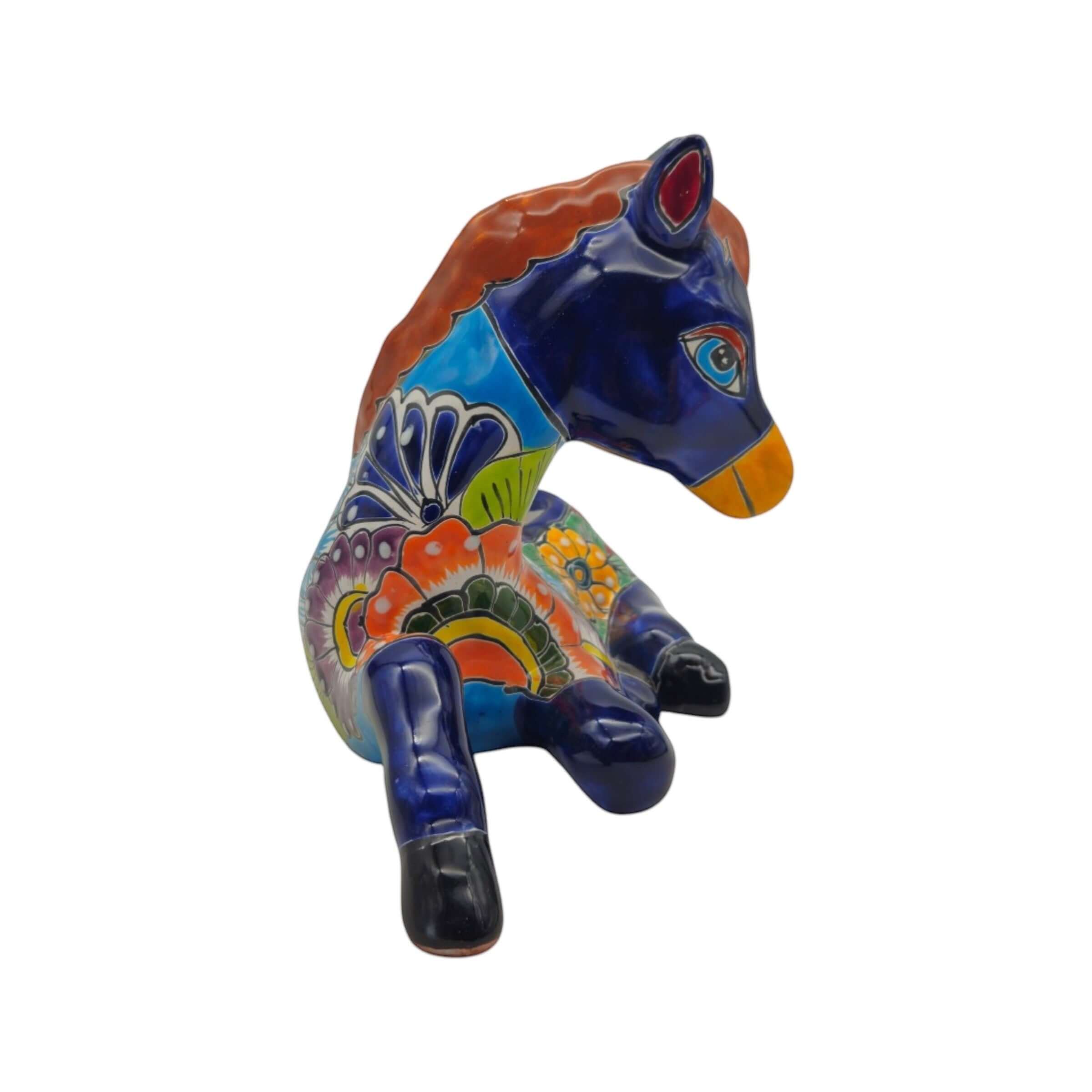 Colorful Hand-Painted Talavera Small Horse Statue Planter