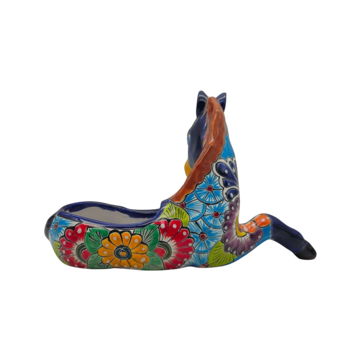 Colorful Hand-Painted Talavera Small Horse Statue Planter