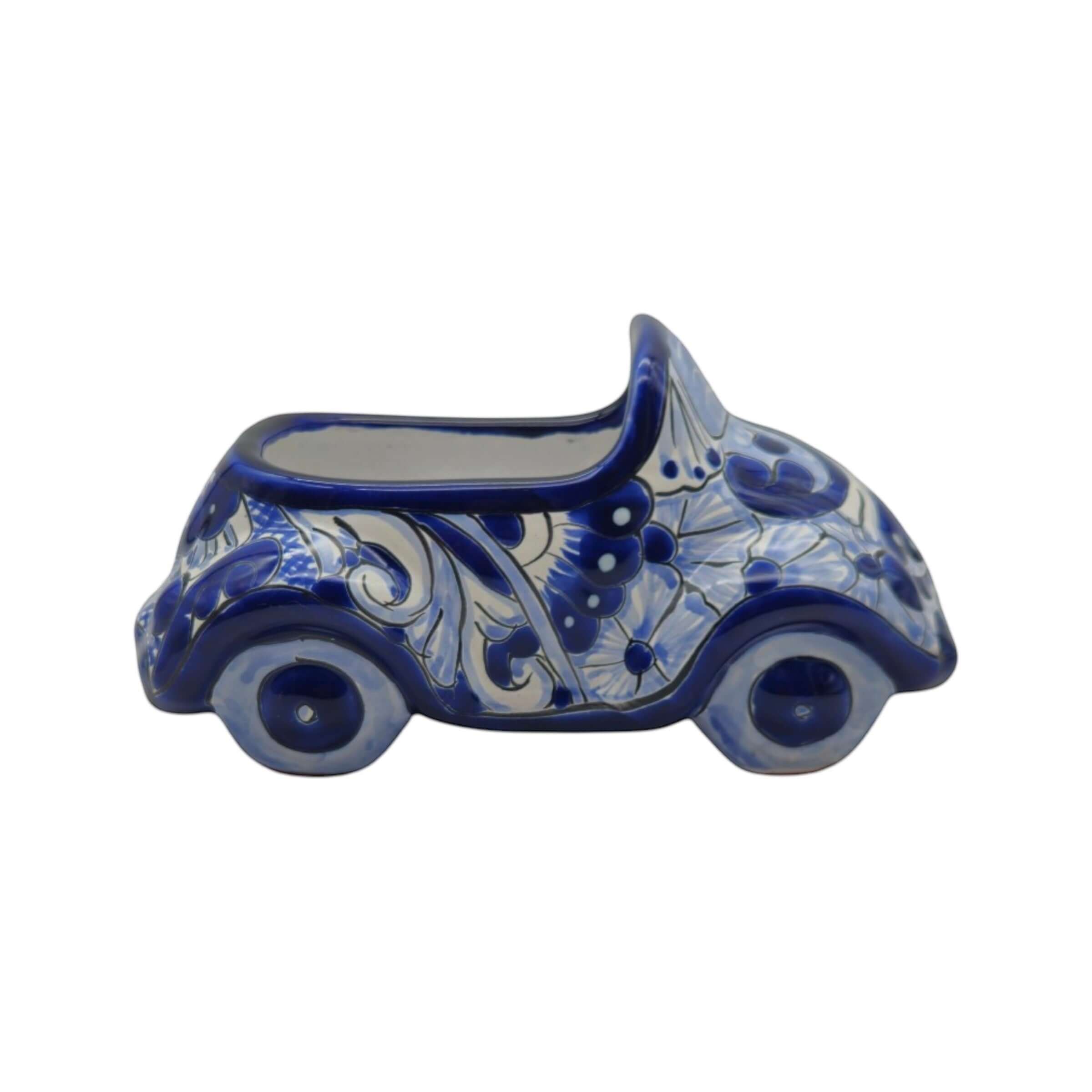 Talavera Car Planter | Small Blue & White Handmade Ceramic Pot