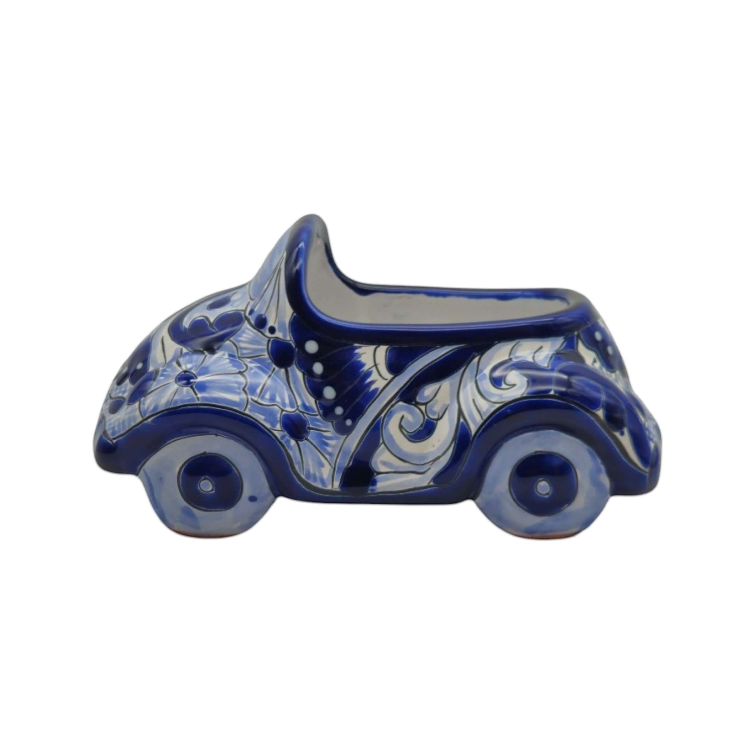 Talavera Car Planter | Small Blue & White Handmade Ceramic Pot