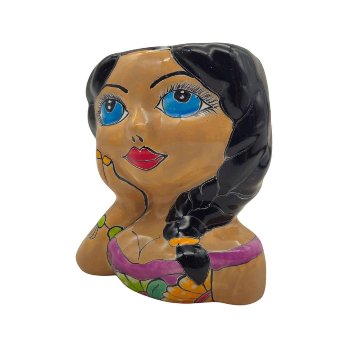 Hand-Painted Talavera Ceramic Lady Planter | Mexican Artwork Décor