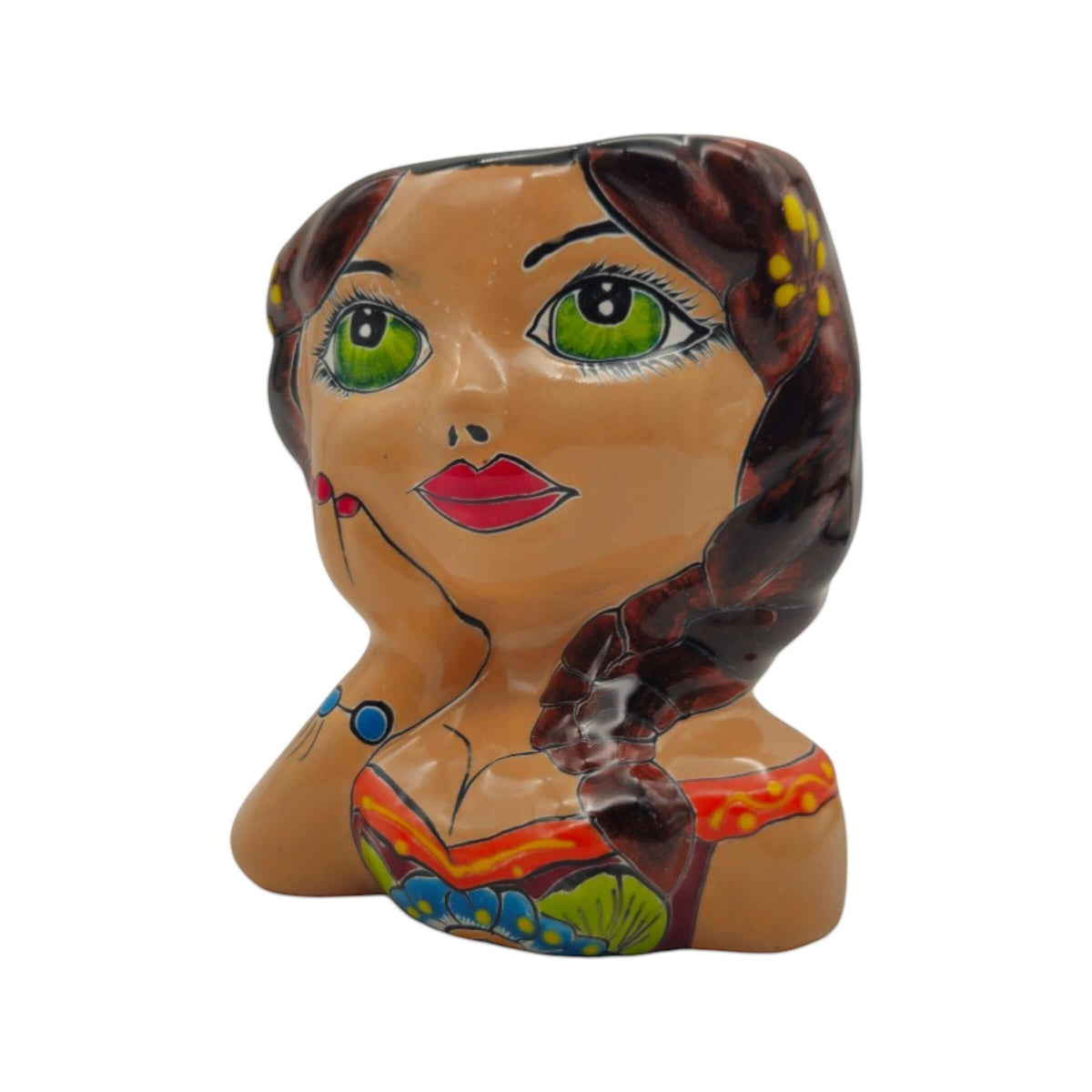 Hand-Painted Talavera Ceramic Lady Planter | Mexican Artwork Décor