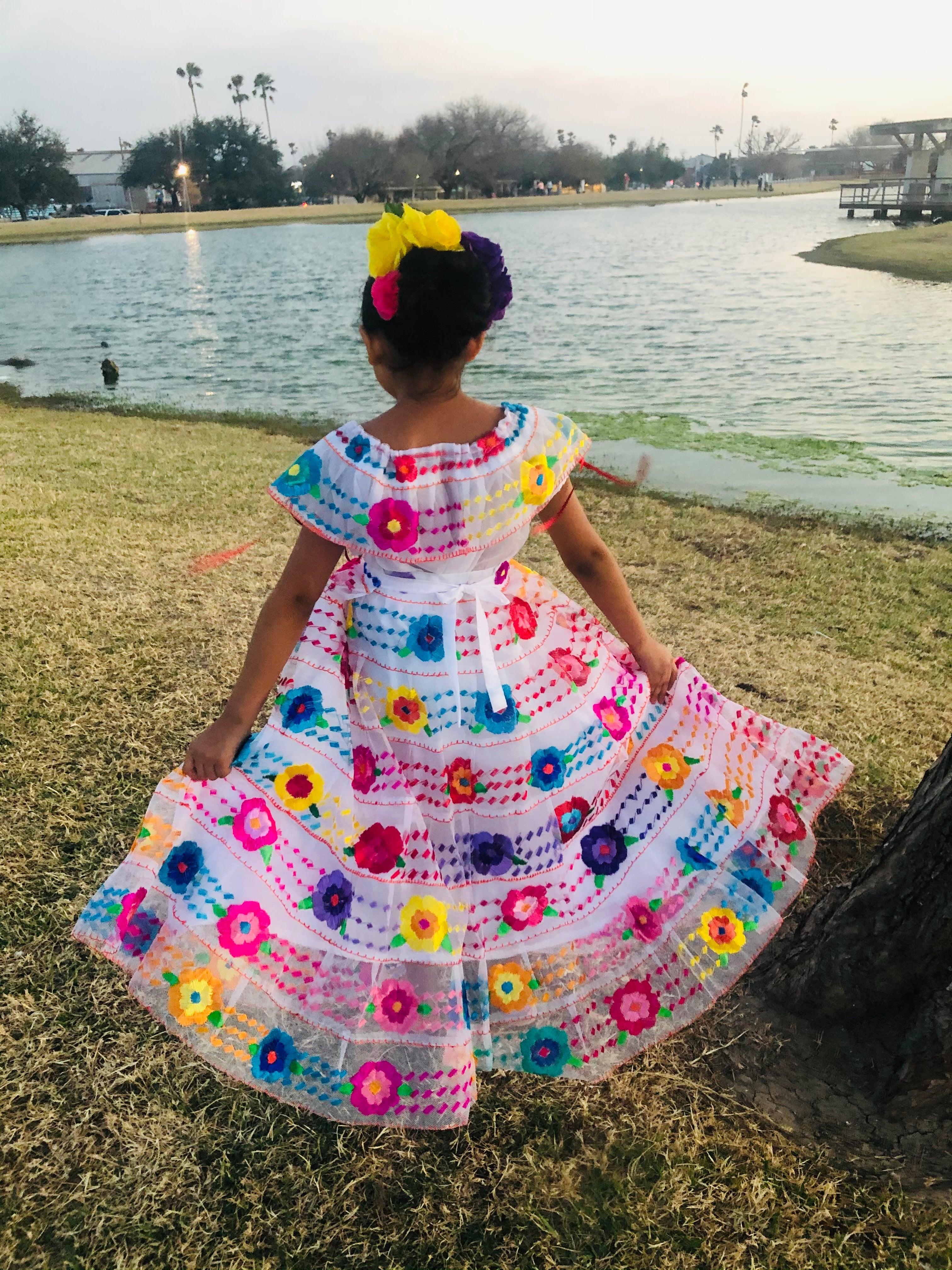 Mexican Chiapaneca Dress for Girls White