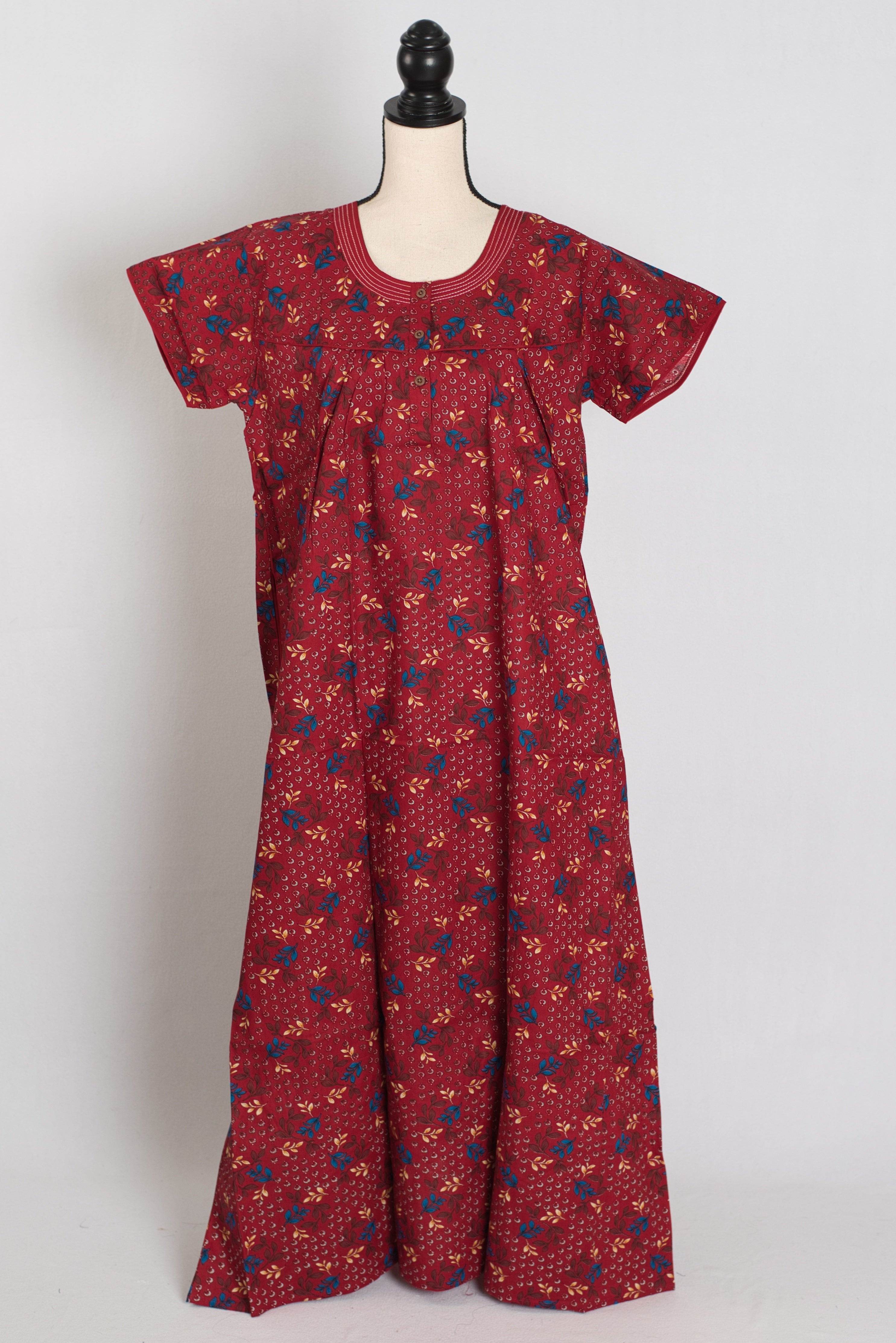 Printed Red Cotton Nighty in Regular Size for Women