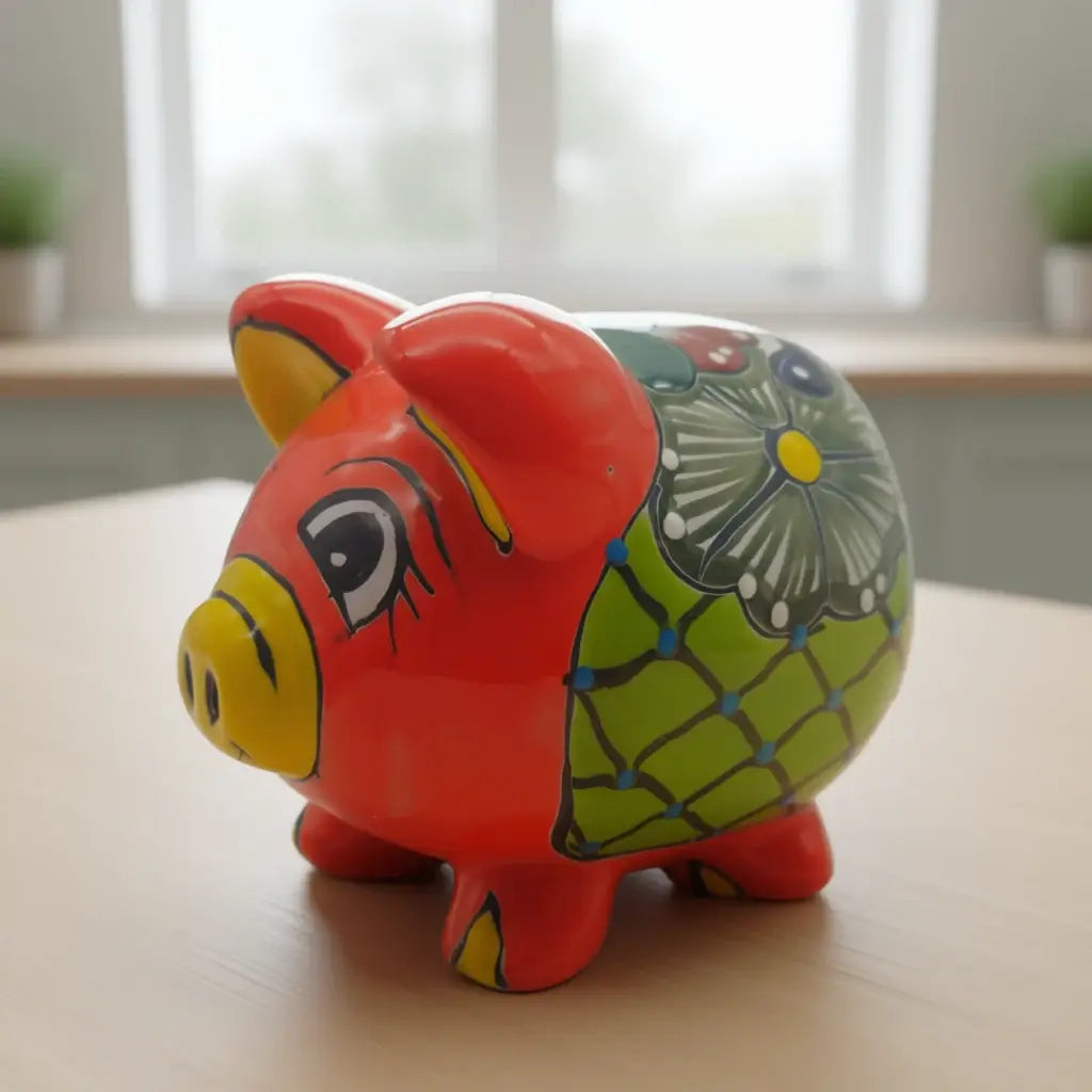 Colorful Talavera Piggy Bank | Mexican Ceramic Coin Holder