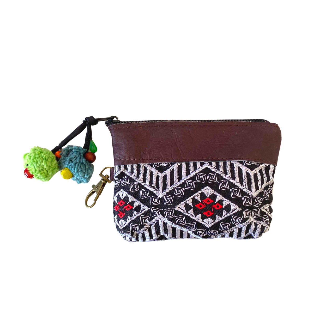 Geometric Leather Coin Purse wit Tassel - Thailand