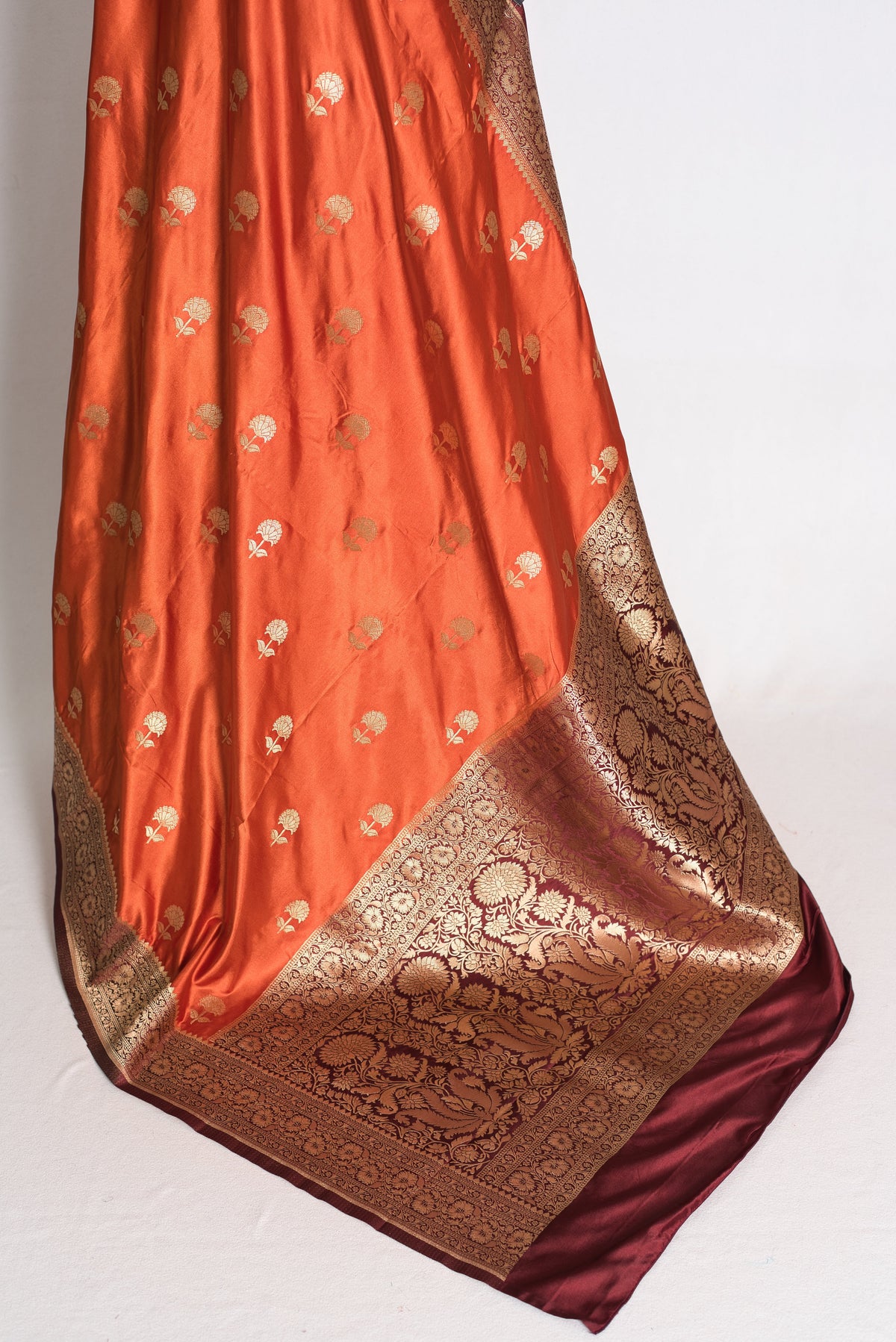 Mati: Rust Orange and Brown Semi Mashru Silk Banarasi Saree with 36 Size Blouse