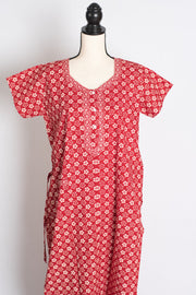 Printed Red Pure Cotton Nightwear in Regular Size