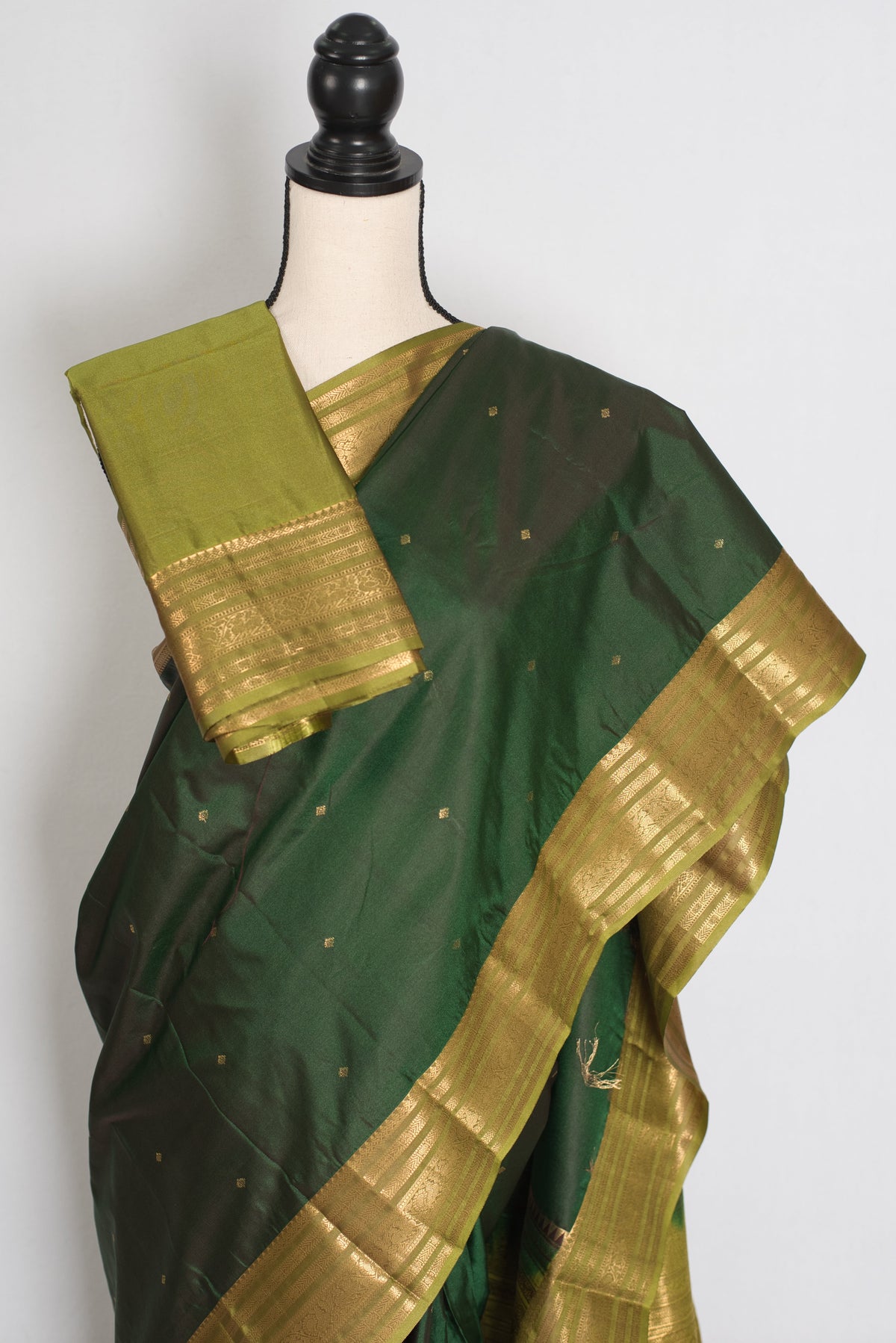 Mytheli – Deep Forest Green Kanjivaram Poly Silk Saree with Moss Green Border