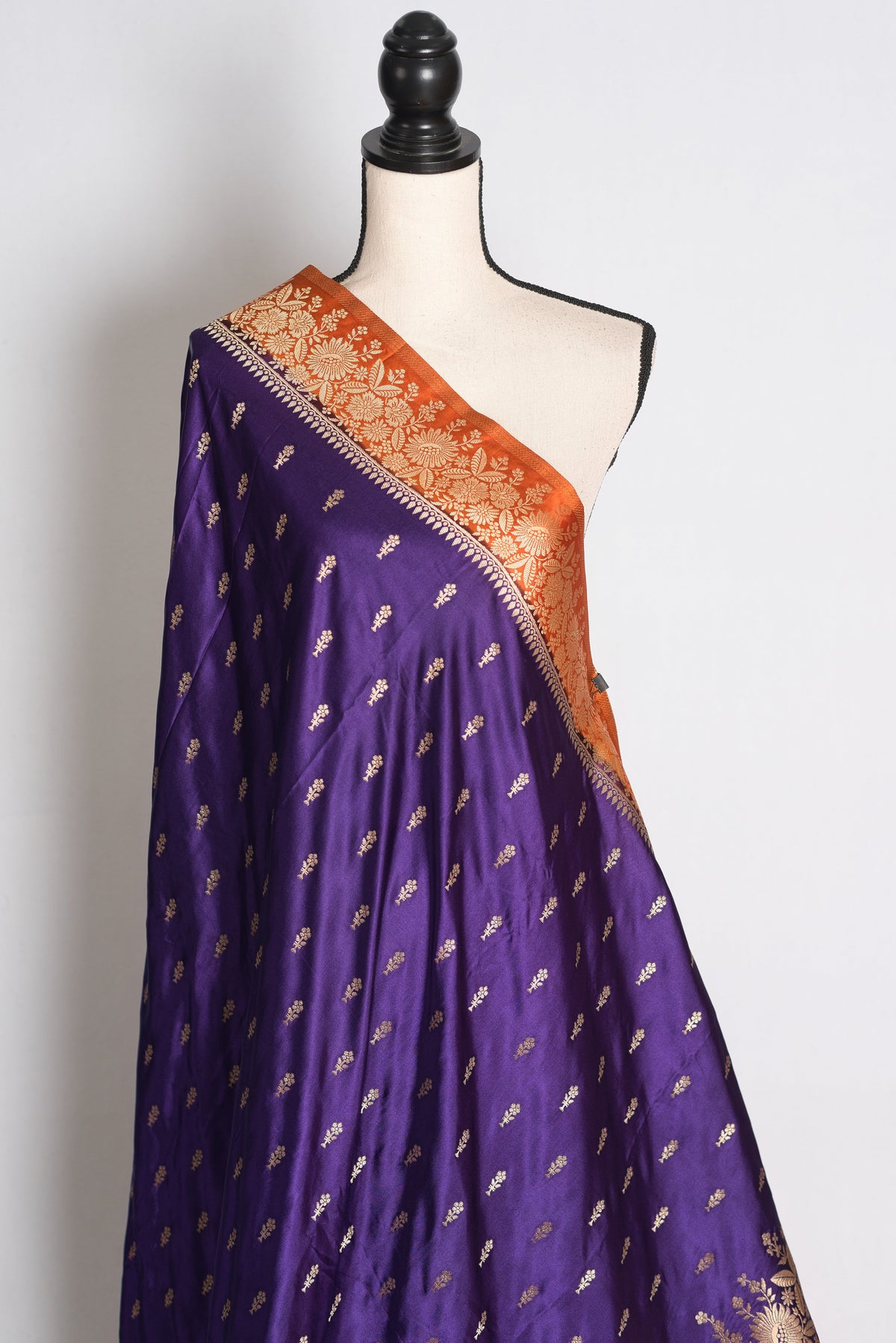 Archana: Purple and Orange Semi Mashru Banarasi Silk Saree