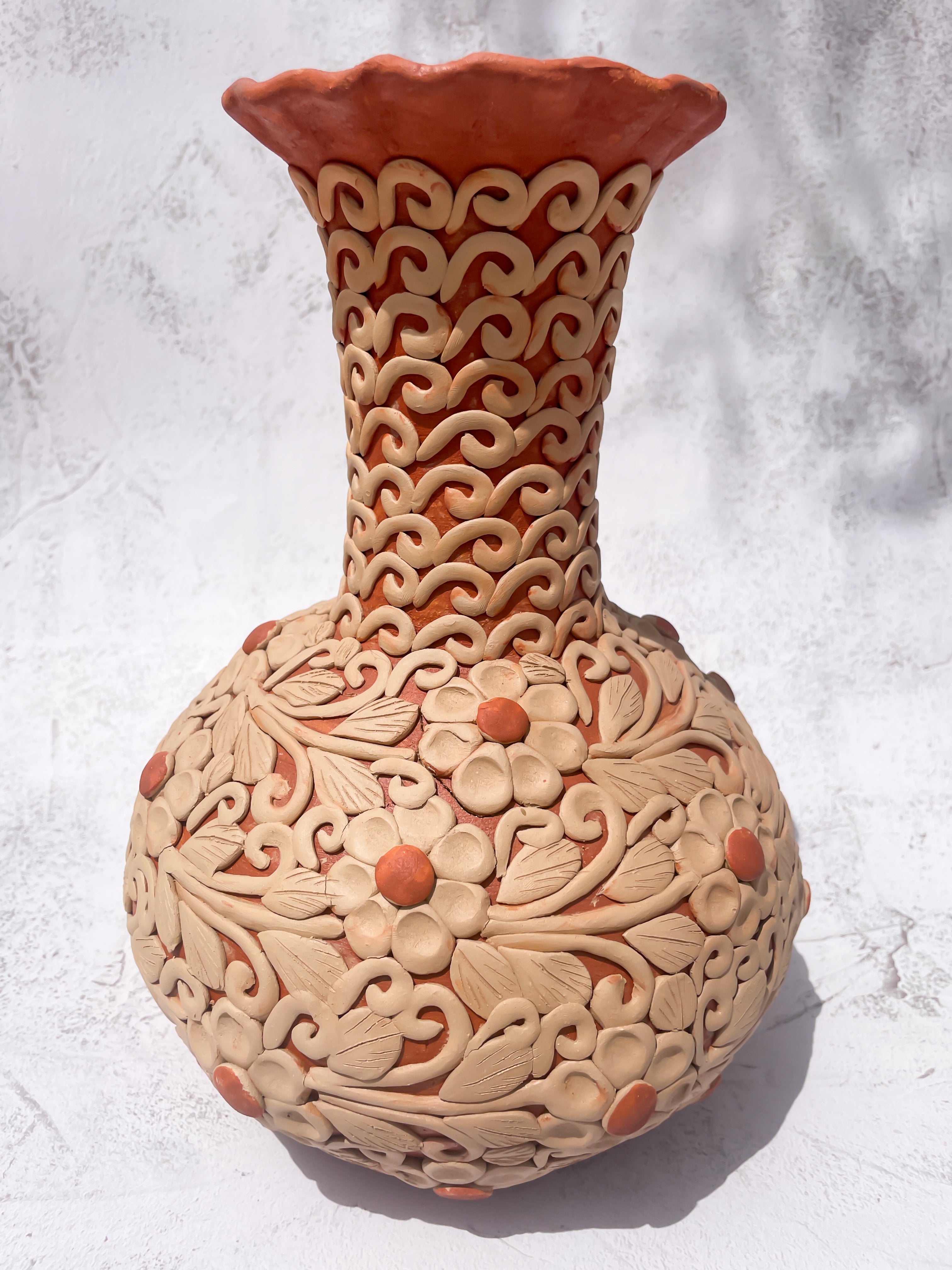 Oaxaca Pottery Vase Large Vase - Florero Bordado En Barro