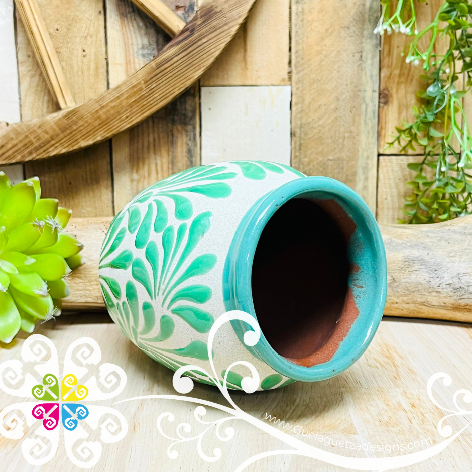 Teal Espiga Plumeado Bola Clay Vase - Florero Barro