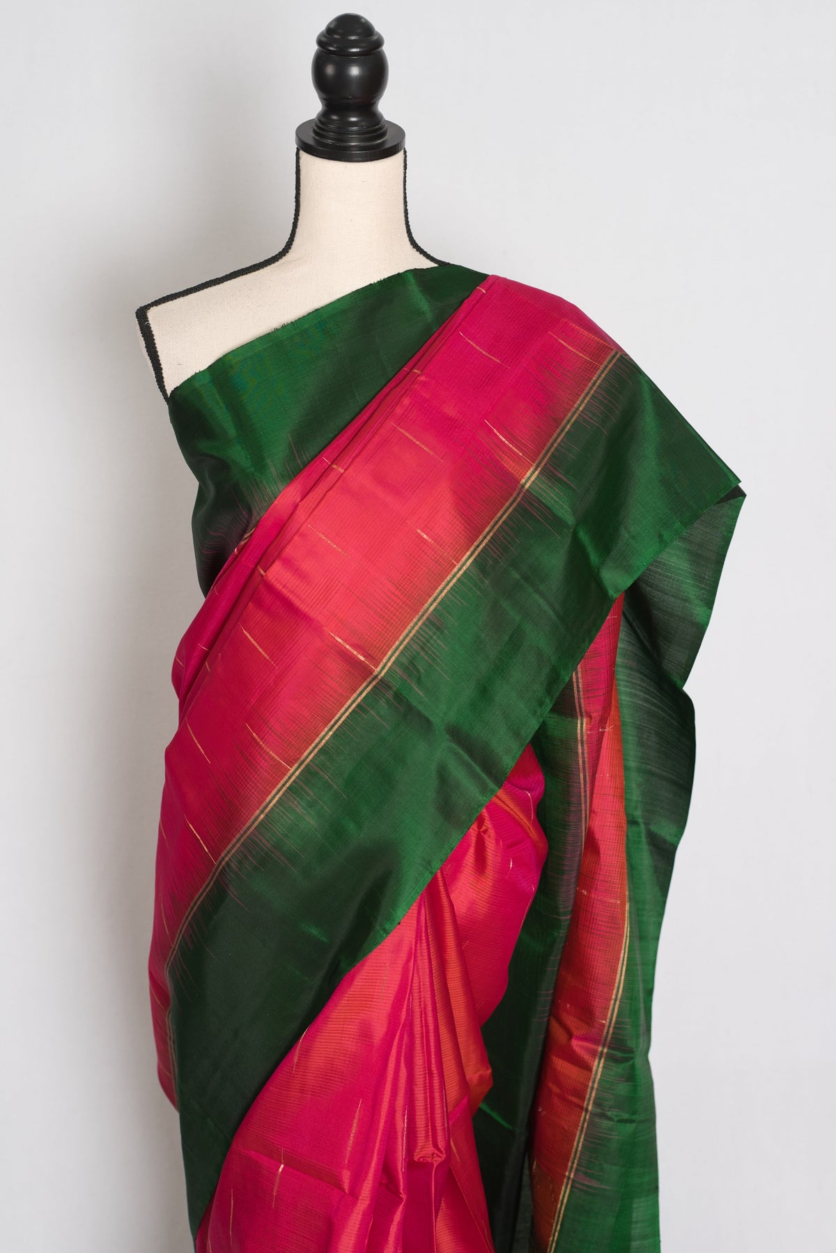 Sia : Rose Pink and Bottle Green Lightweight Kanjivaram Silk Saree