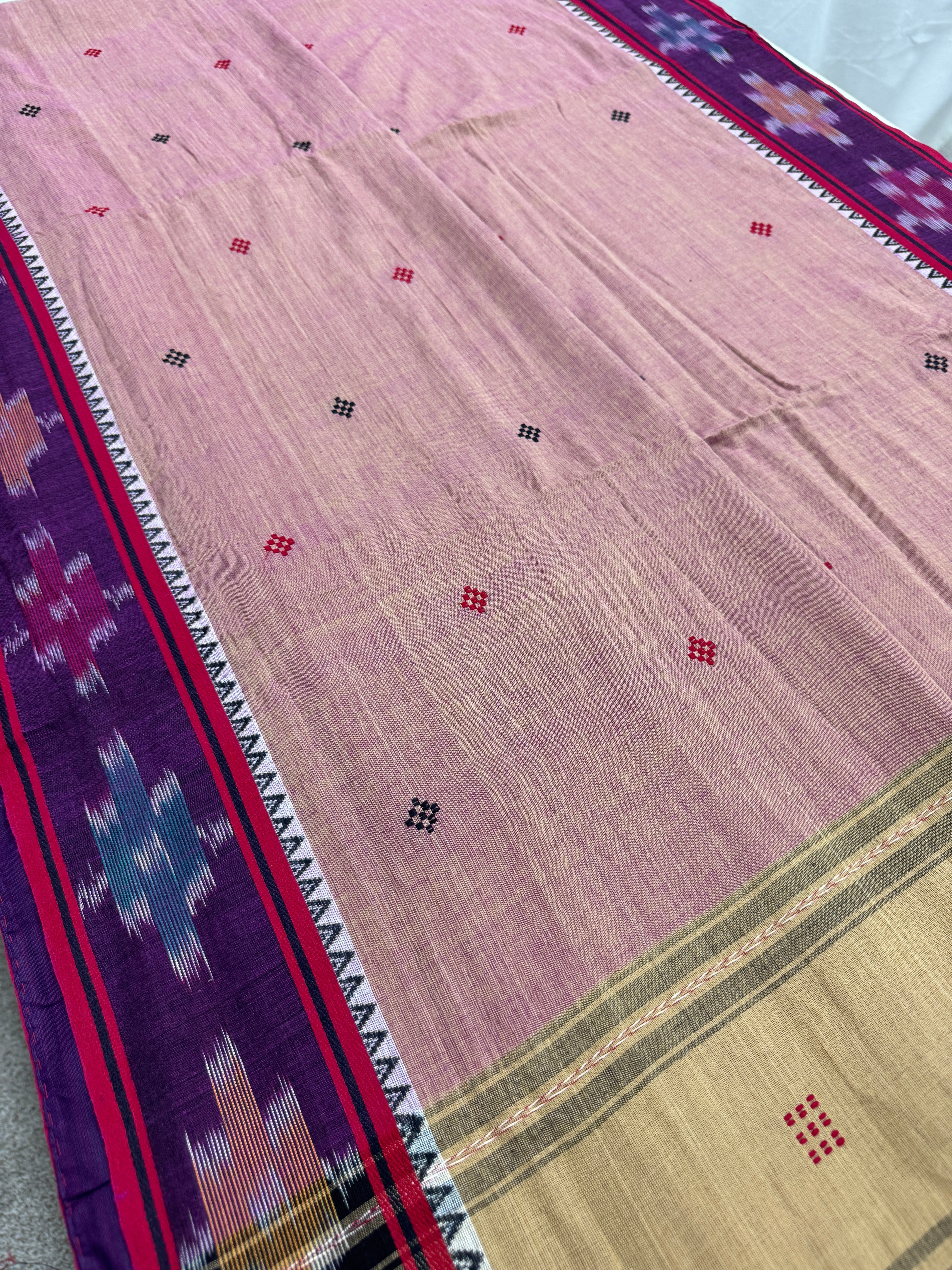 Hemangini : Purple Dhaniakhali Bengali Soft Cotton Saree with Katki Border