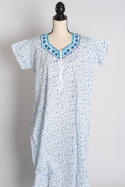 White and Blue Printed Pure Cotton Nightwear in Regular Size
