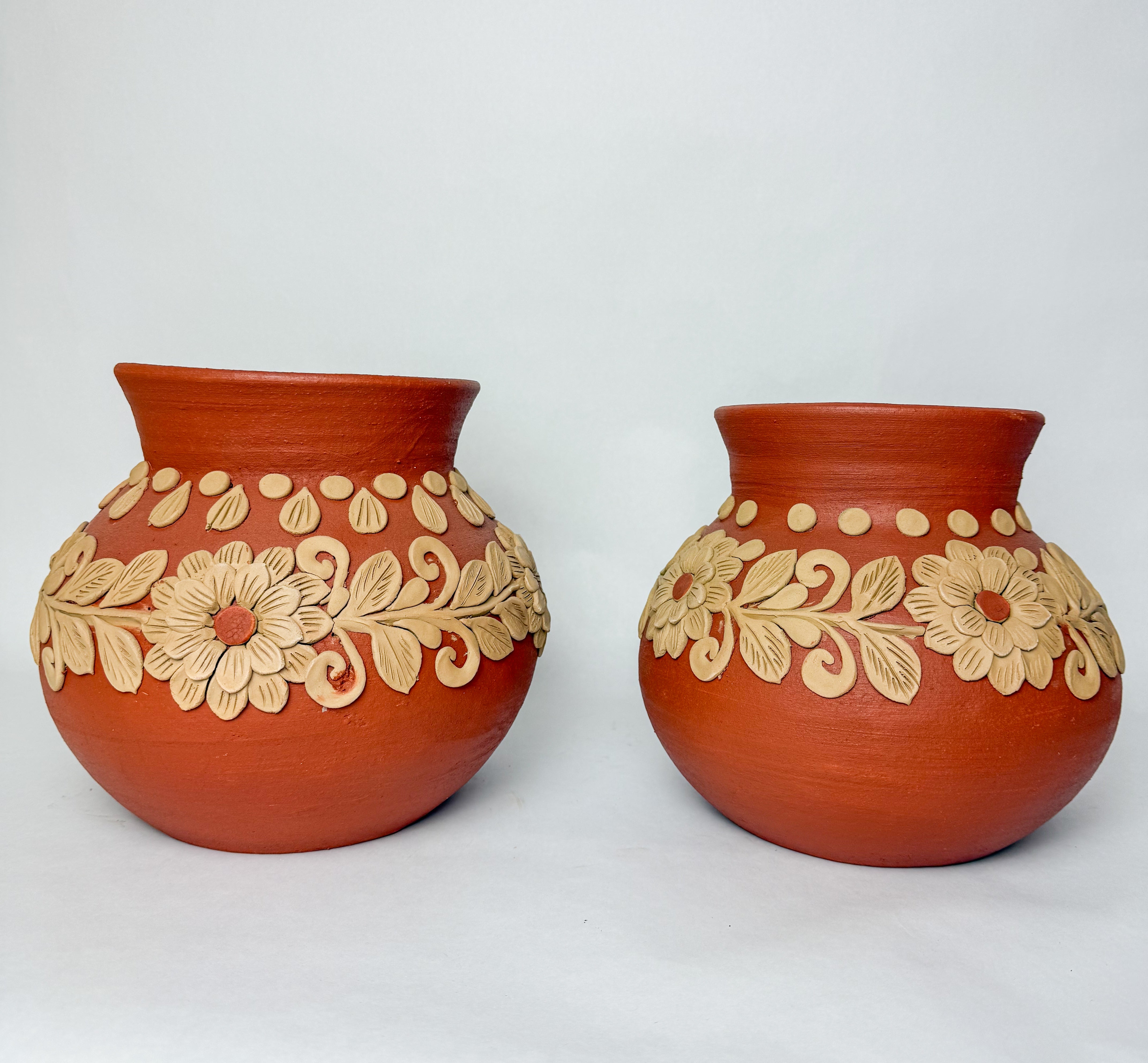 Oaxaca Pottery Clay Embroidery Round Vase