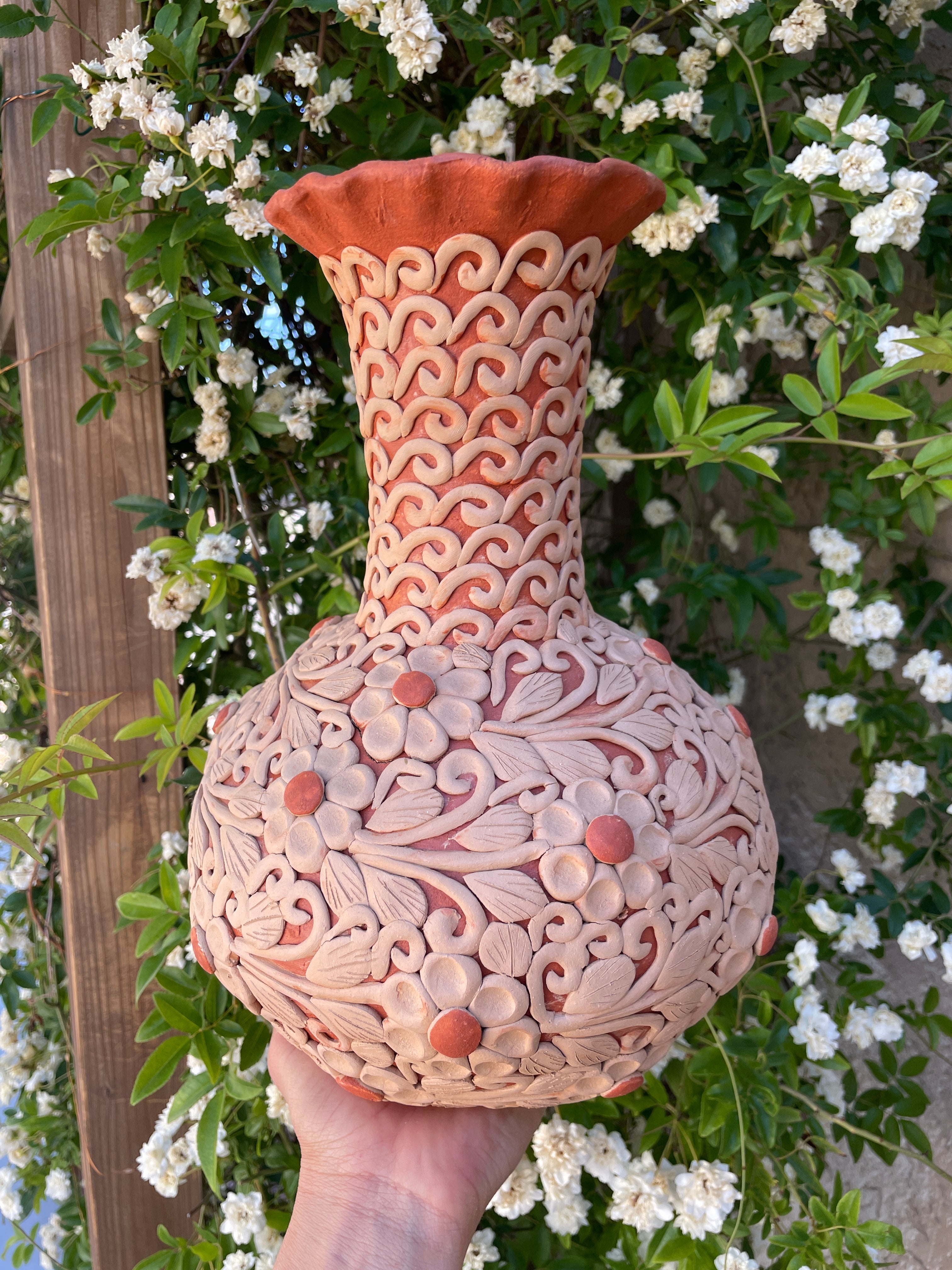 Oaxaca Pottery Vase Large Vase - Florero Bordado En Barro