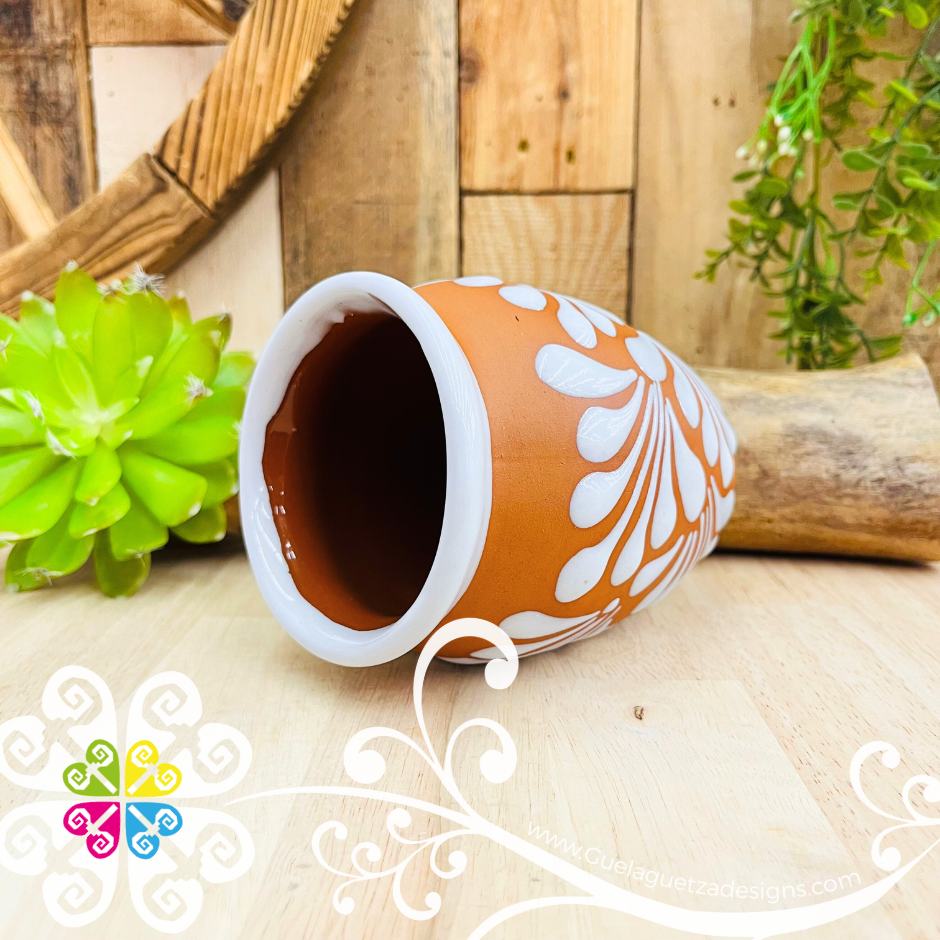 Set of Natural with White Espiga Plumeado Cantarito Cup - Set Clay Cantarito