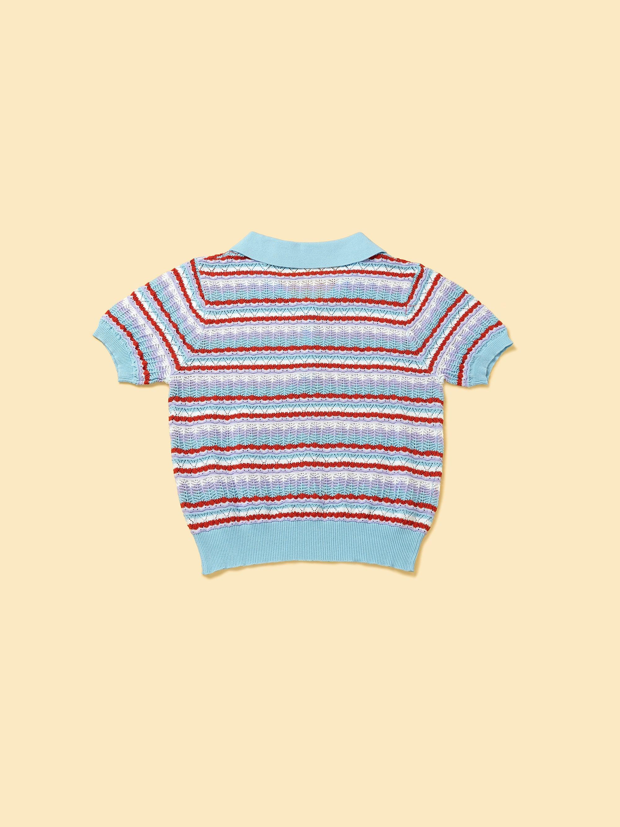 Pet & Me Spring Summer Blue Ocean Crochet Short Sleeve Polo Shirt