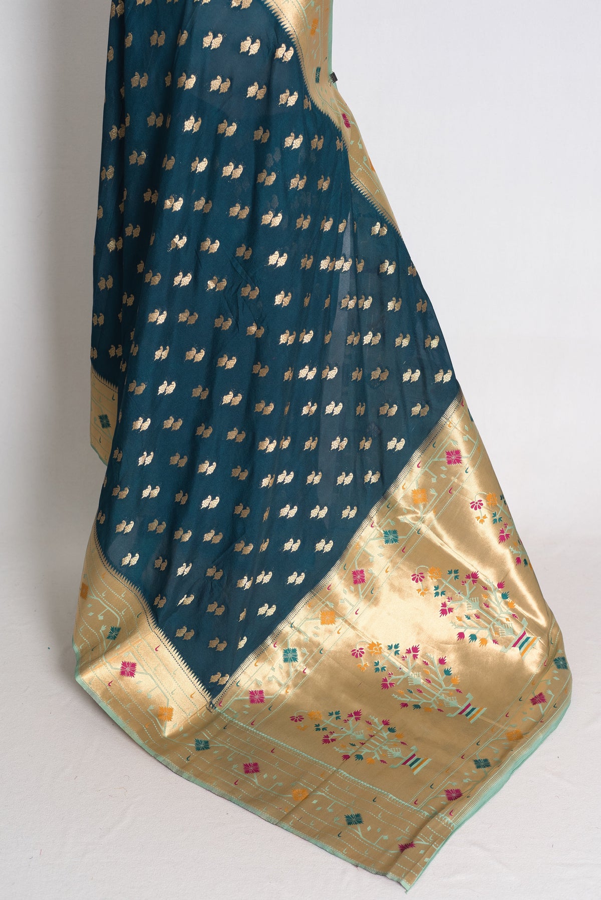 Sangiya: Blue Paithani Semi Silk Saree with Light Blue Border