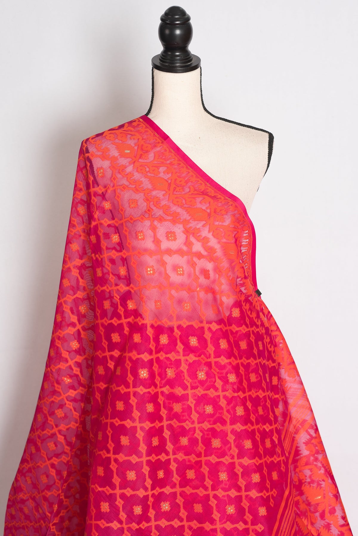 Nagma : Pink and Orange Soft Blended Cotton Jamdani Saree
