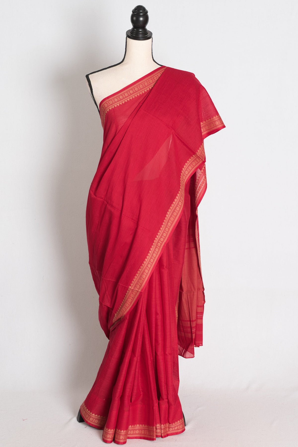 Sindoori : Rich Red Dhaniakhali Bengal Handloom Pure Soft Cotton Saree