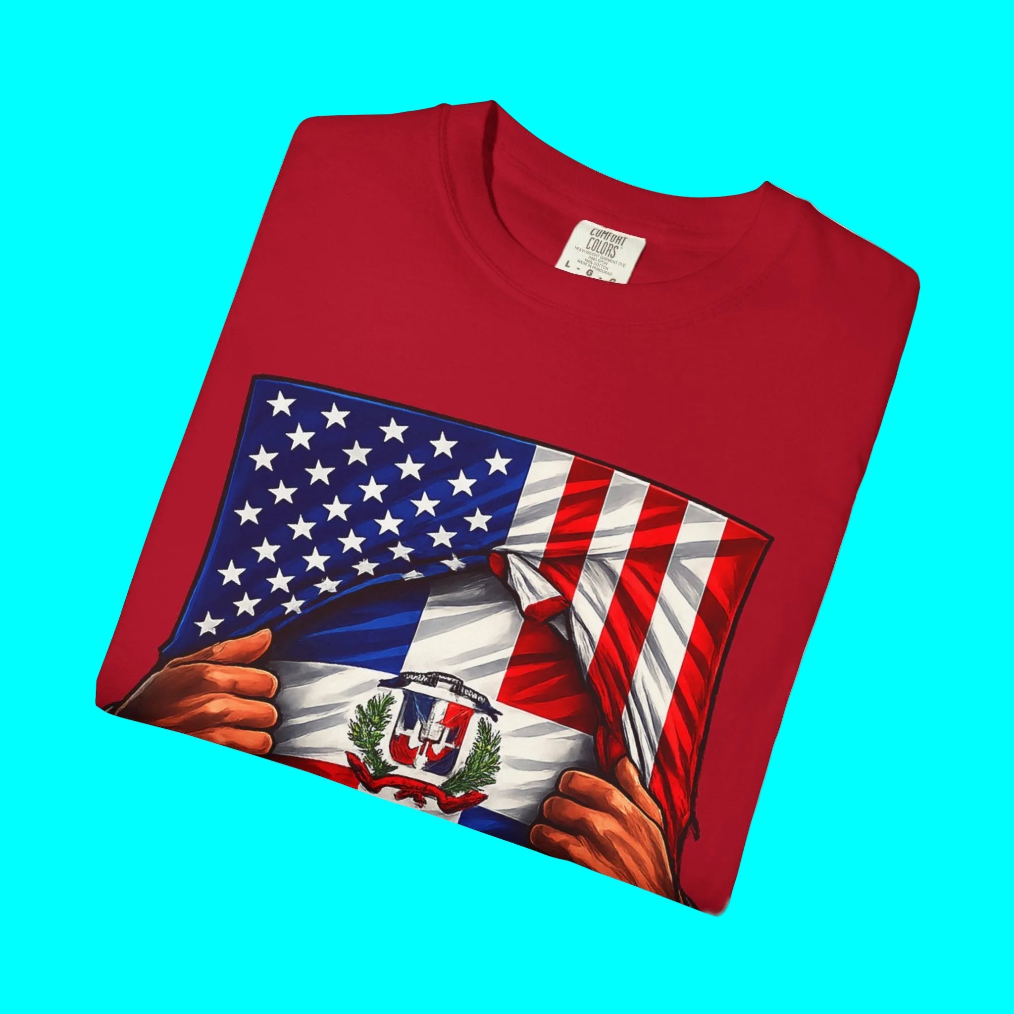 Dominican Republic Flag + USA Flag Pride T-shirt | Dominican + American Pride 4th Of July | Funny Viral Latino Tees | Unisex